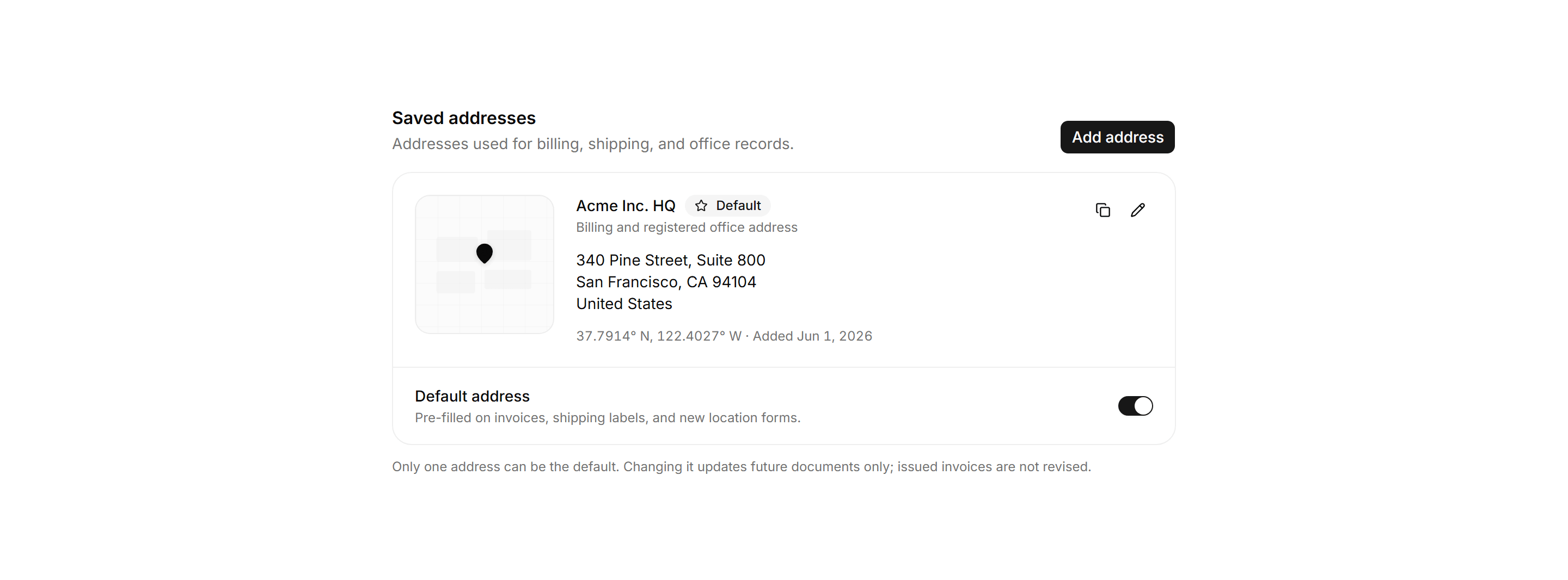 Application Maps and Location: Address Card