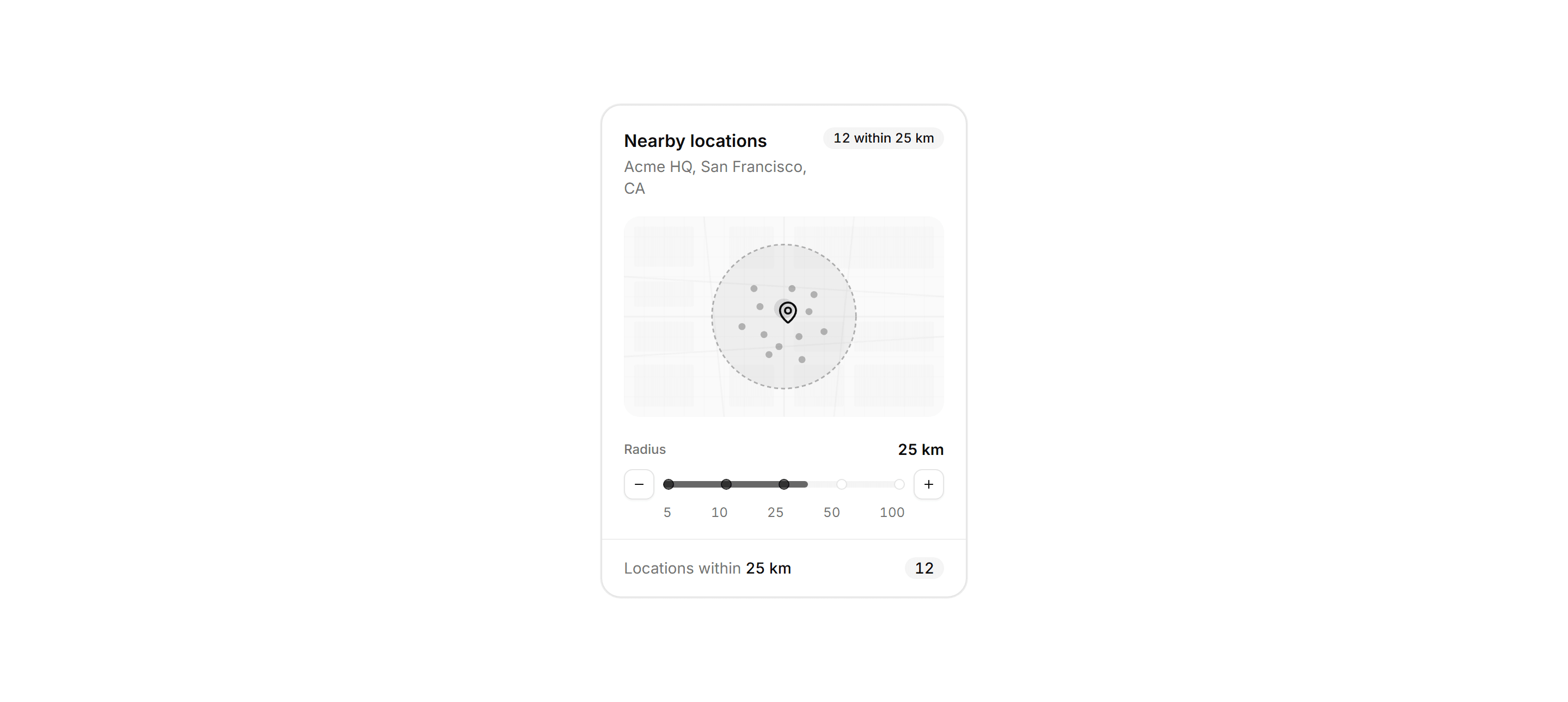 Application Maps and Location: Distance Radius Card