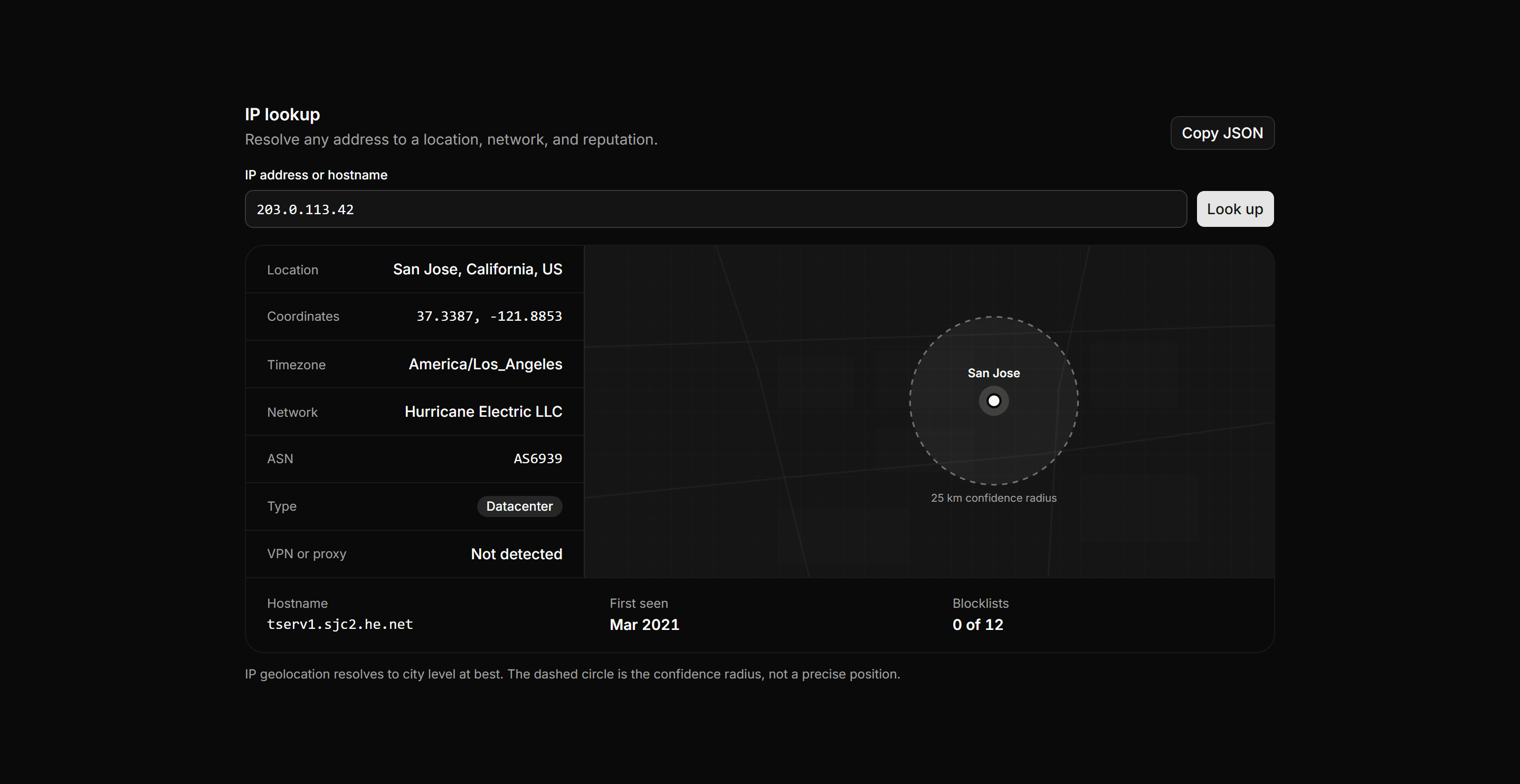Application Maps and Location: IP Lookup Panel