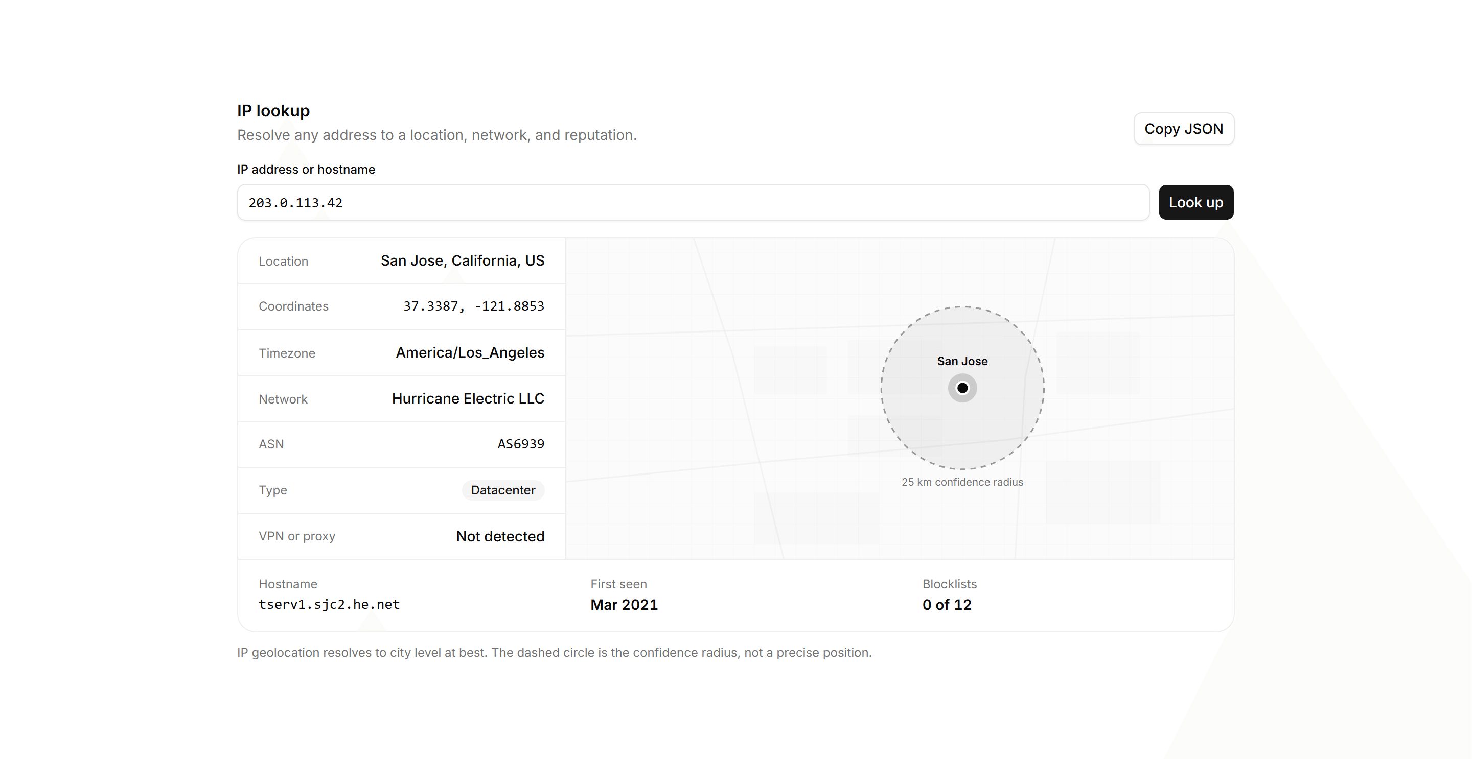 Application Maps and Location: IP Lookup Panel
