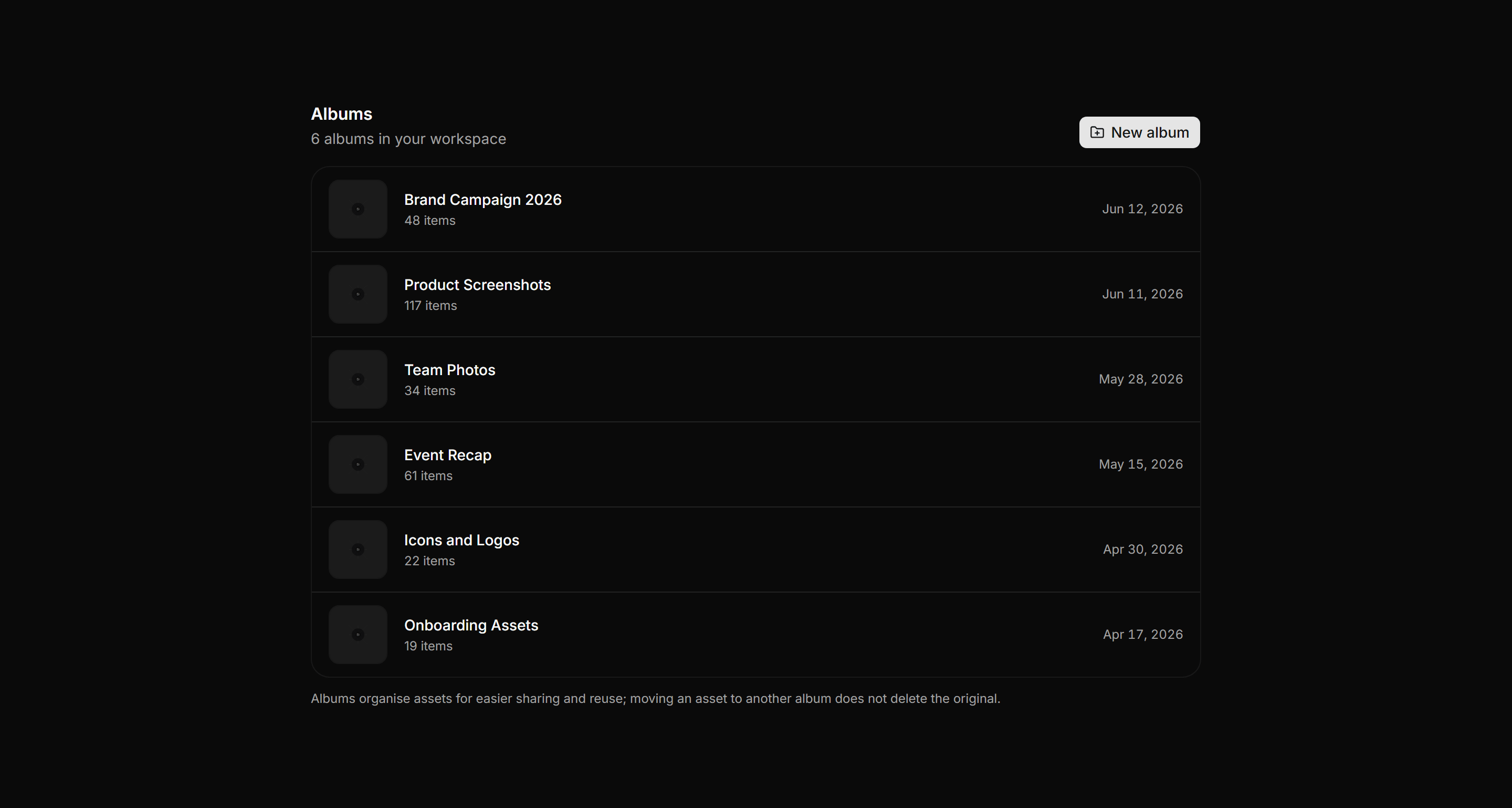 Application Media and Gallery: Album List
