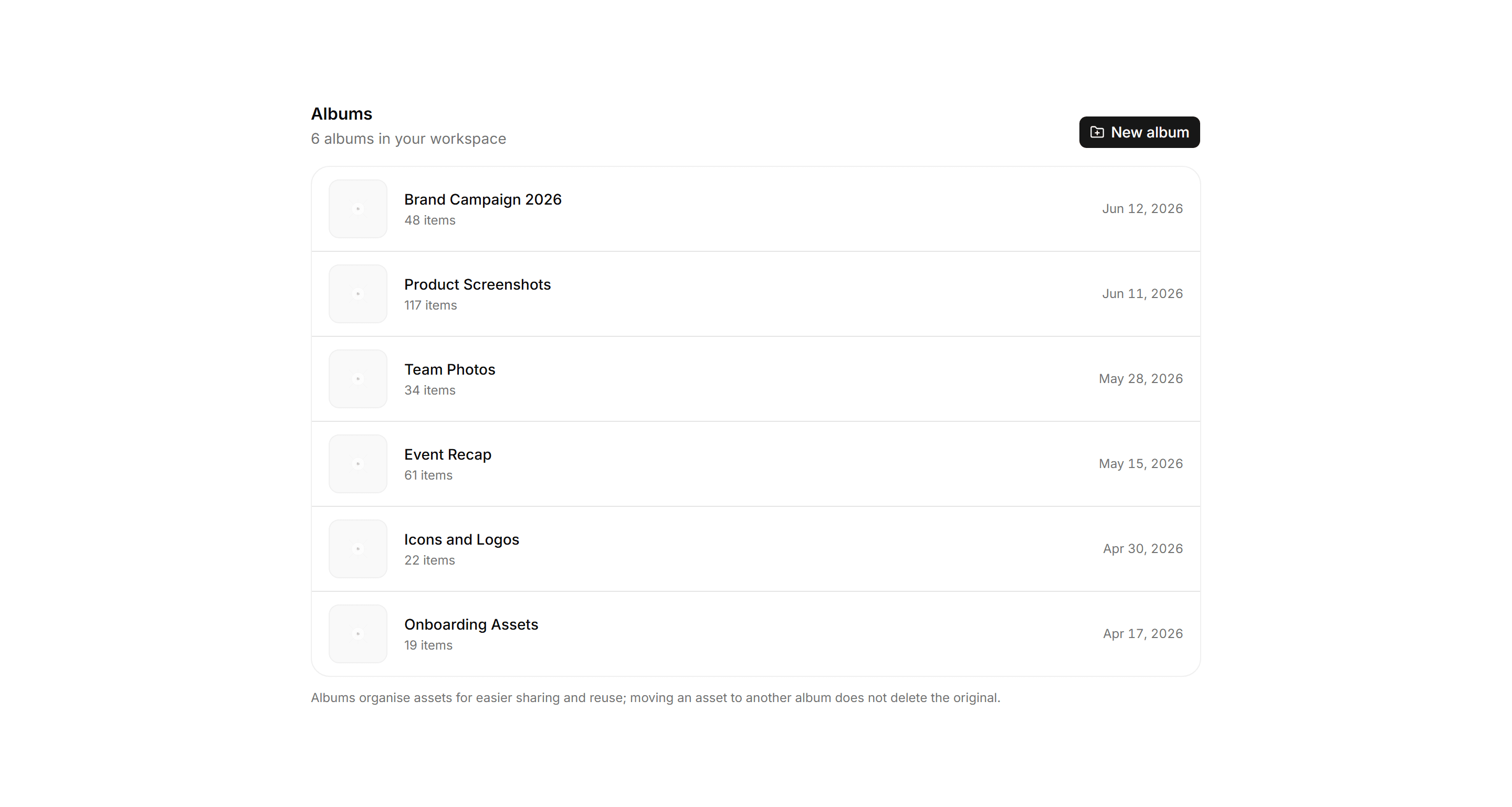 Application Media and Gallery: Album List
