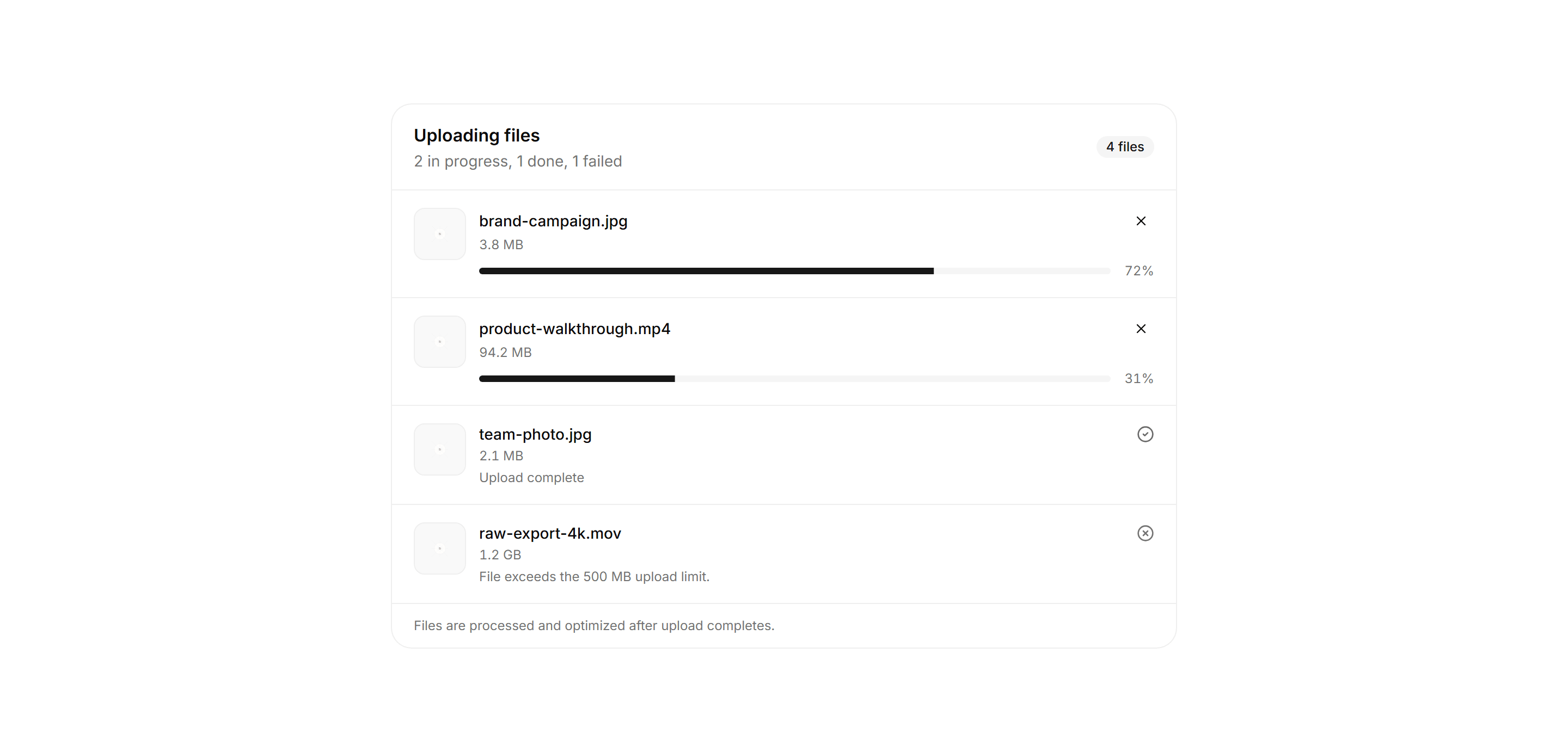 Application Media and Gallery: Upload Queue Panel