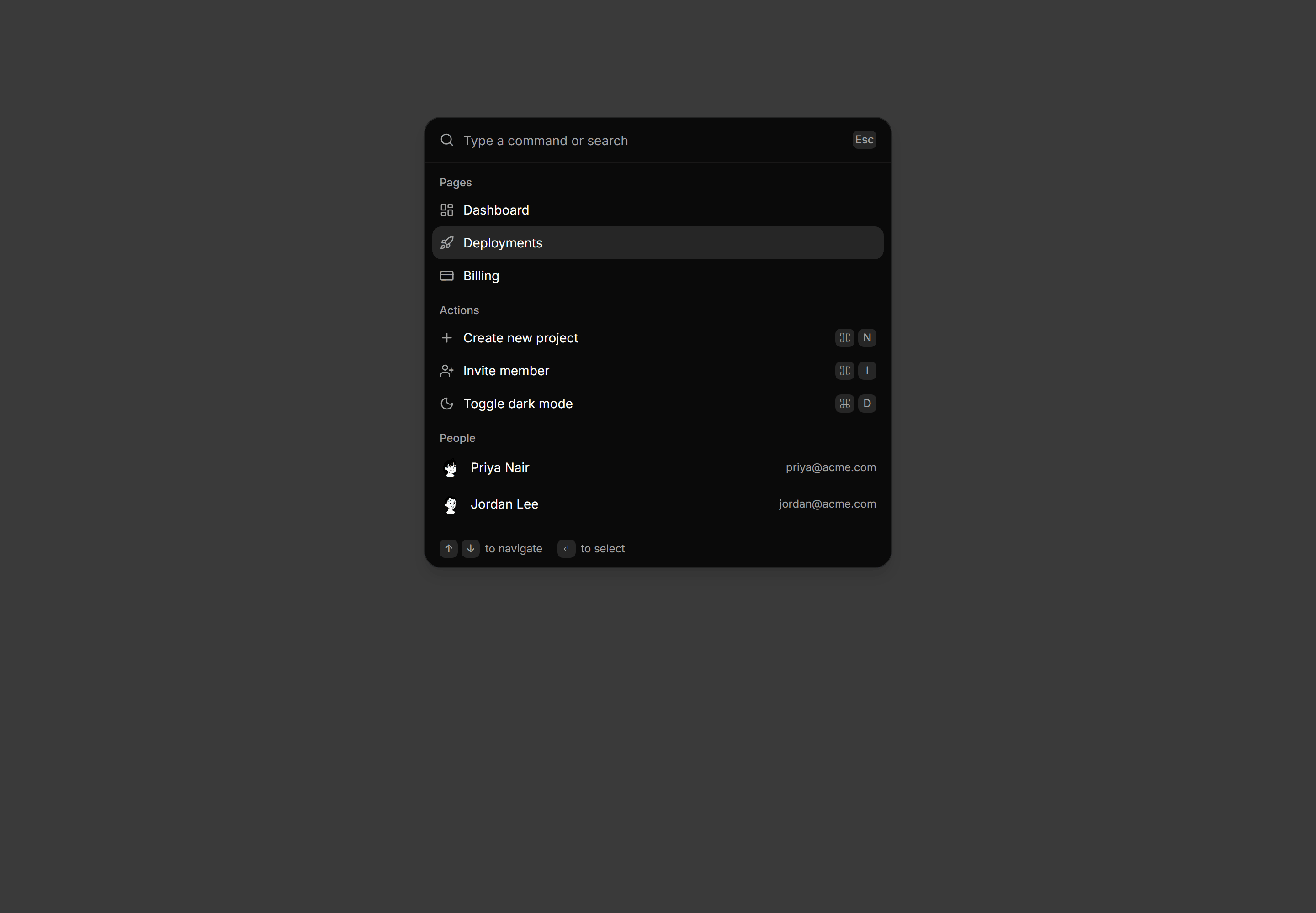 Application Navigation: Command Palette Open