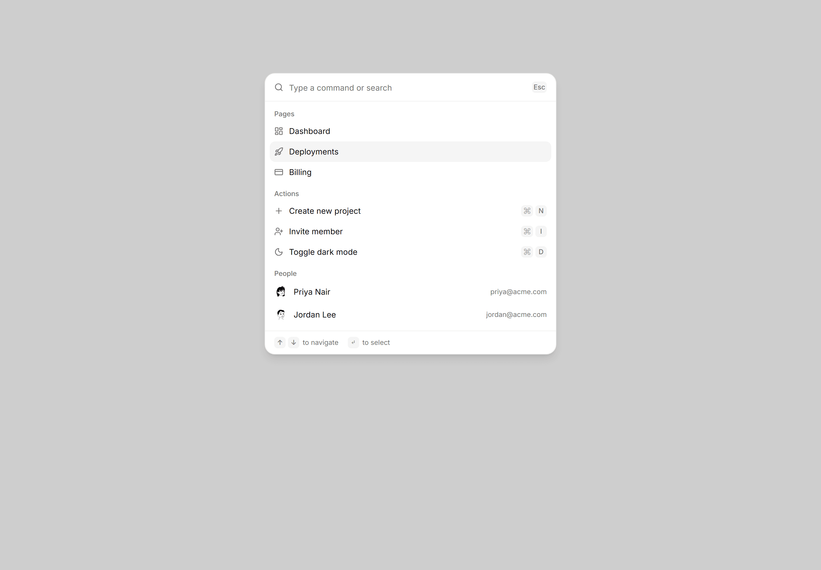 Application Navigation: Command Palette Open