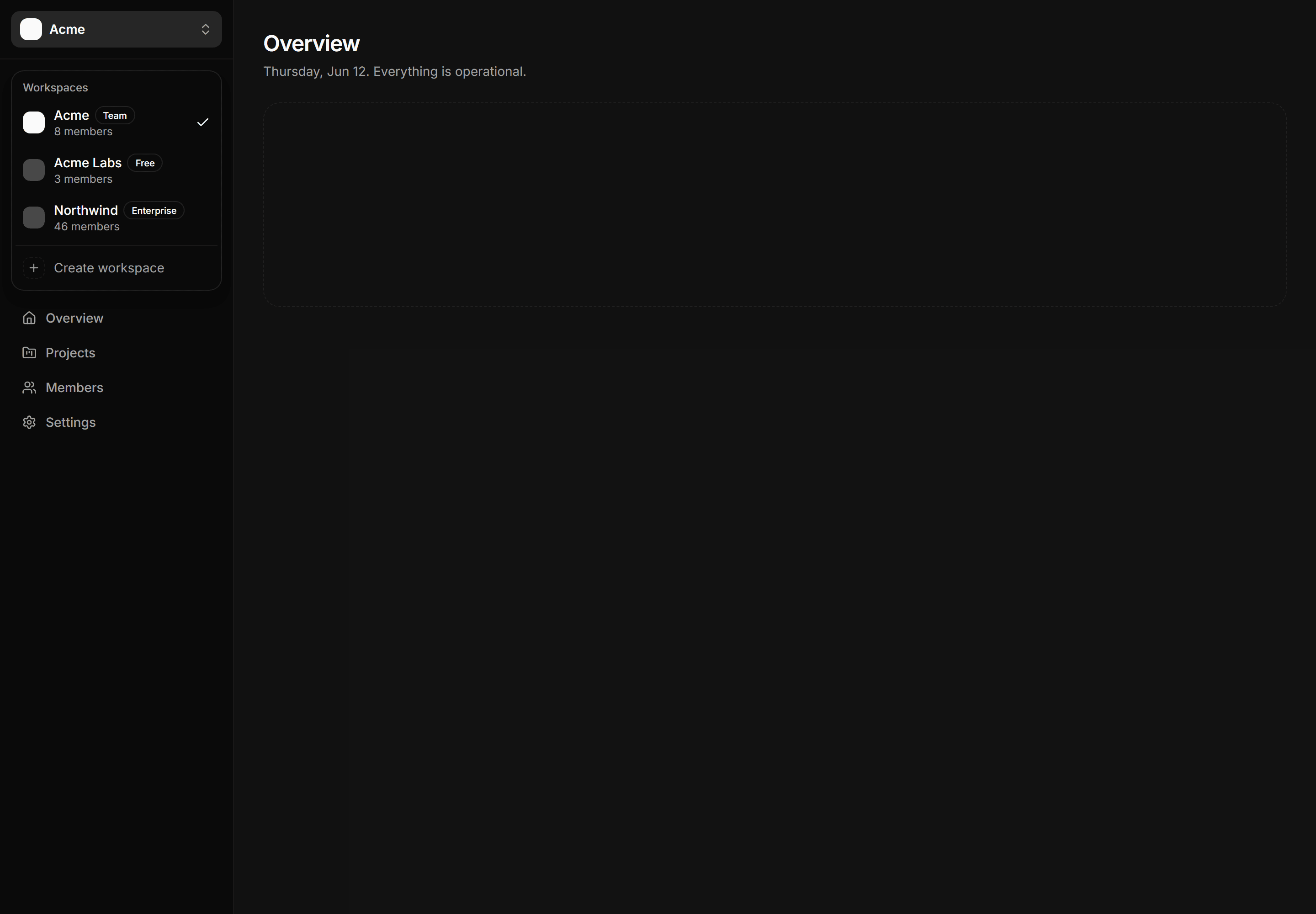 Application Navigation: Workspace Switcher Open