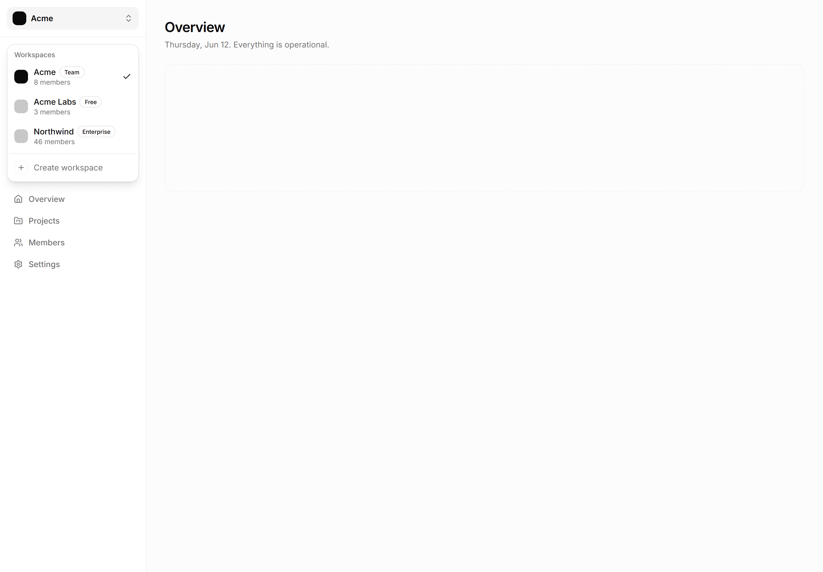 Application Navigation: Workspace Switcher Open