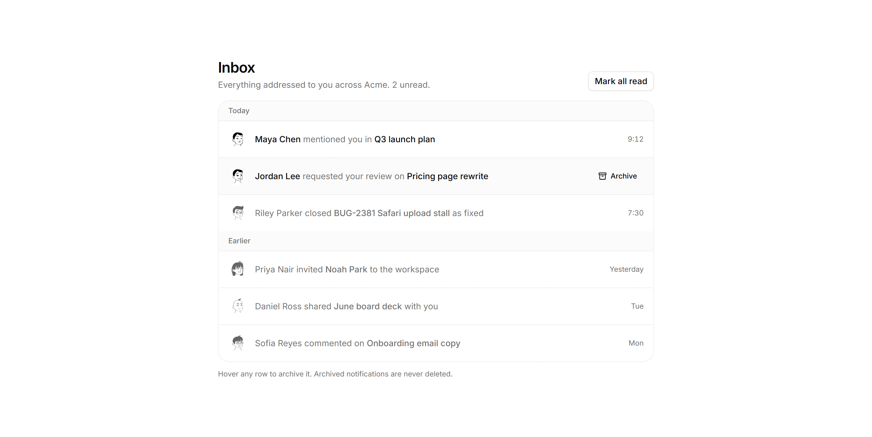 Application Notification: Inbox List Pane