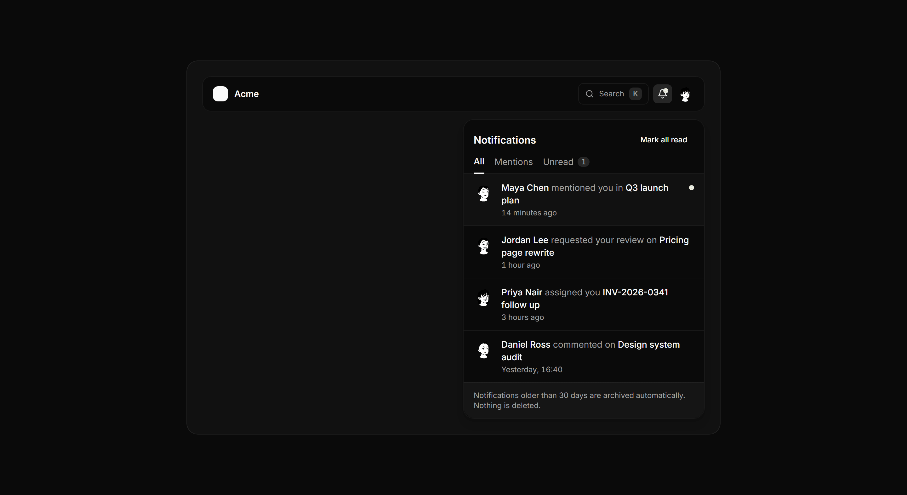 Application Notification: Notification Center Open