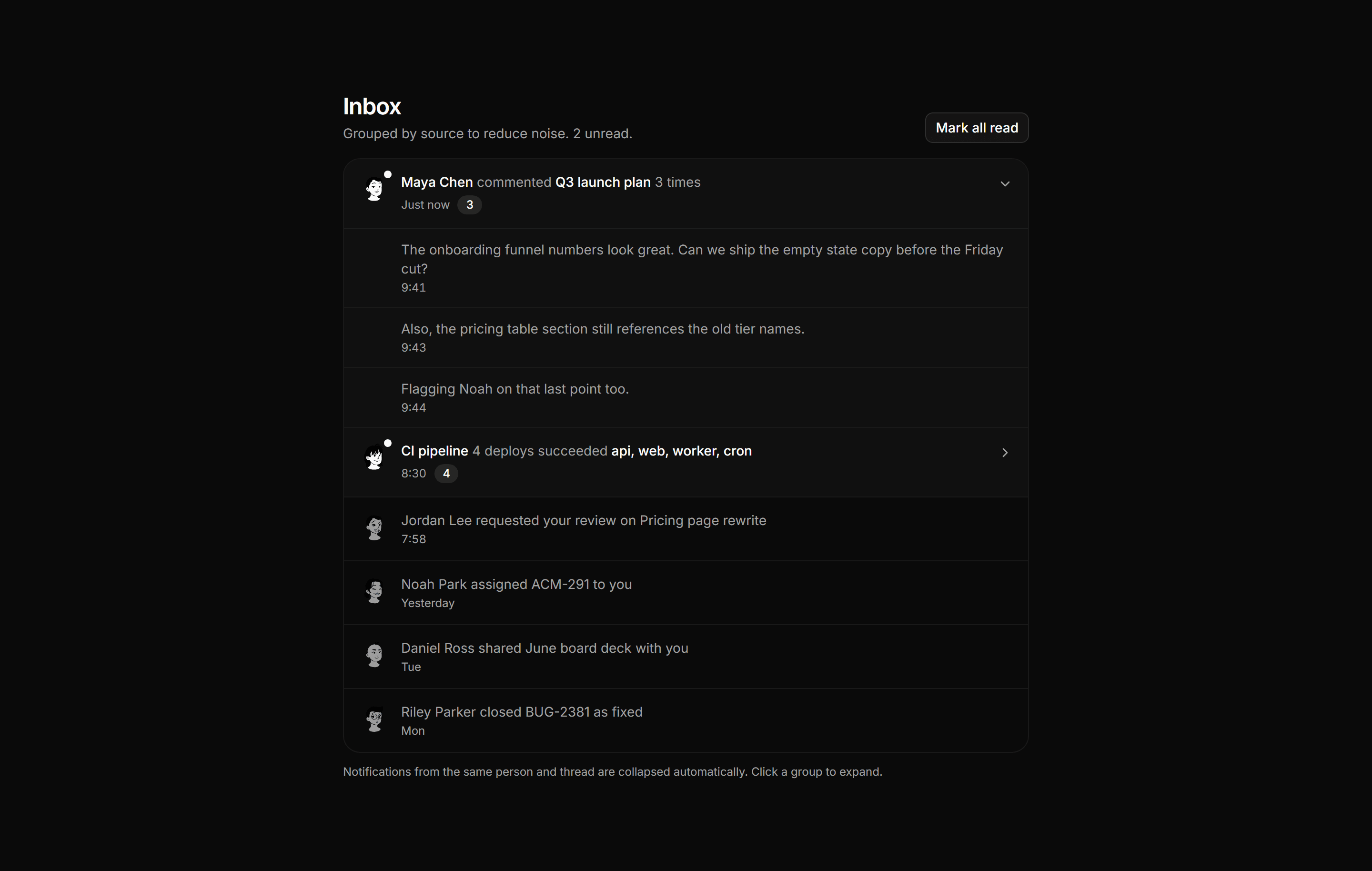 Application Notification: Notification Grouping List