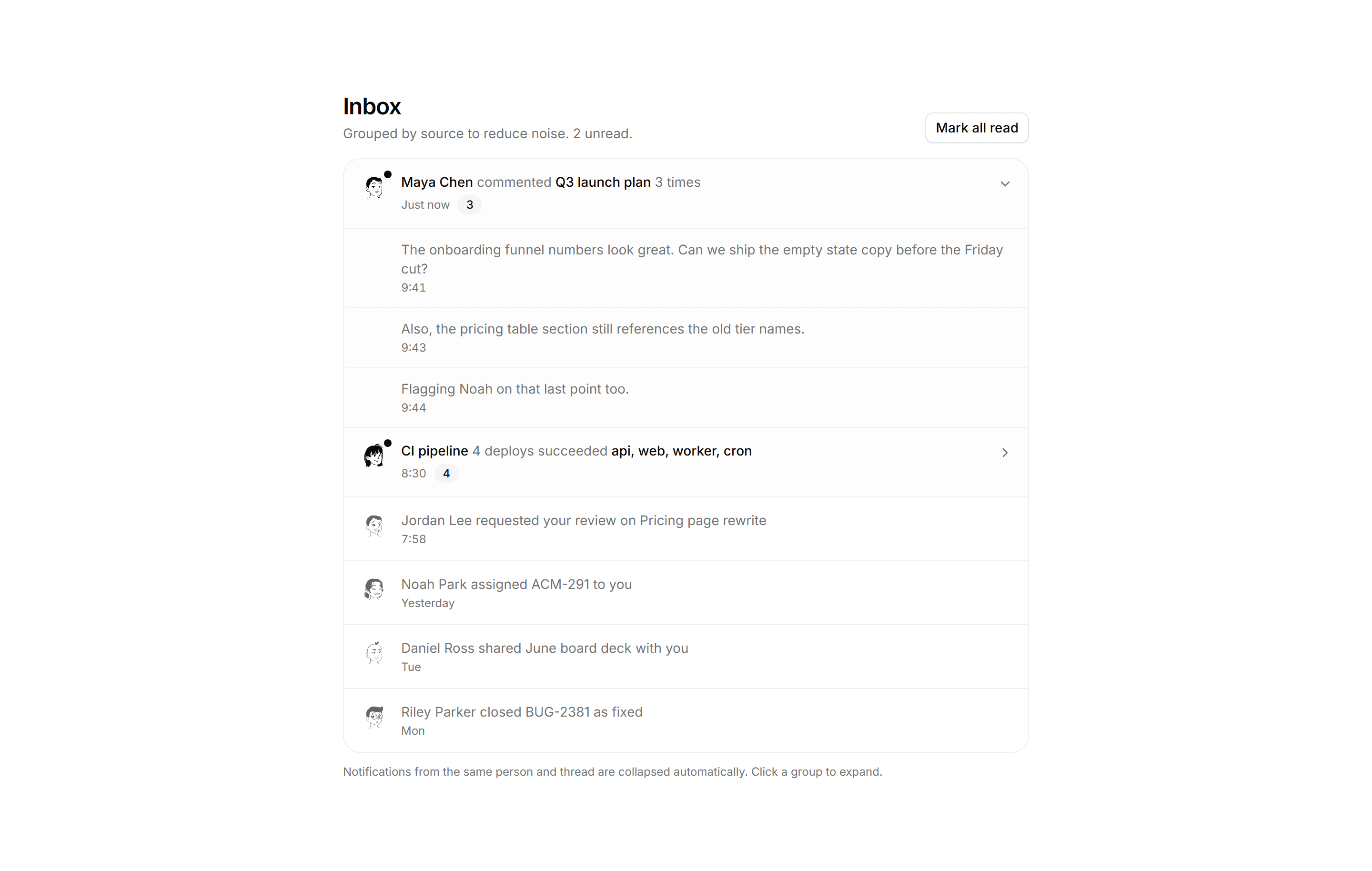 Application Notification: Notification Grouping List