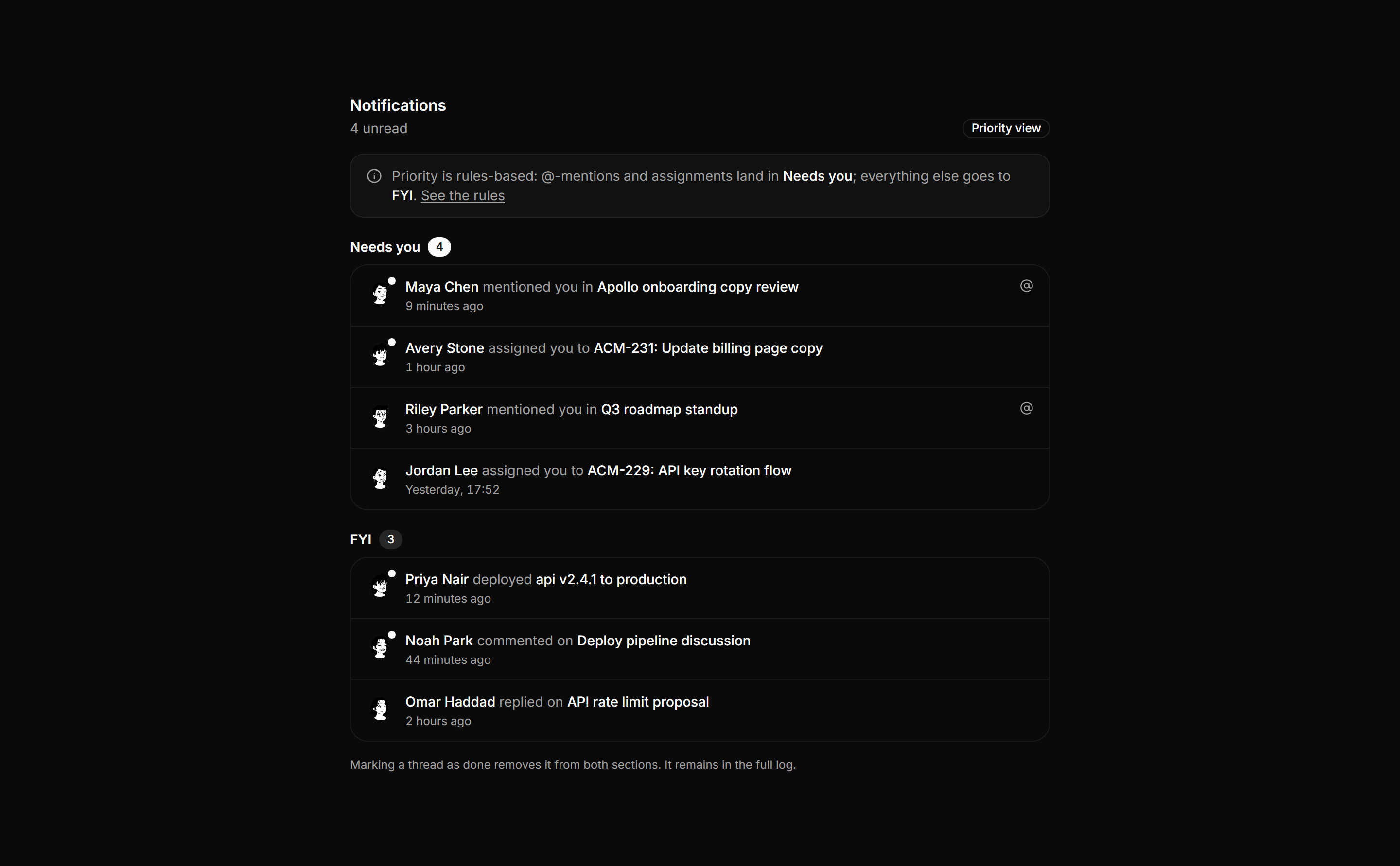 Application Notification: Priority Inbox List