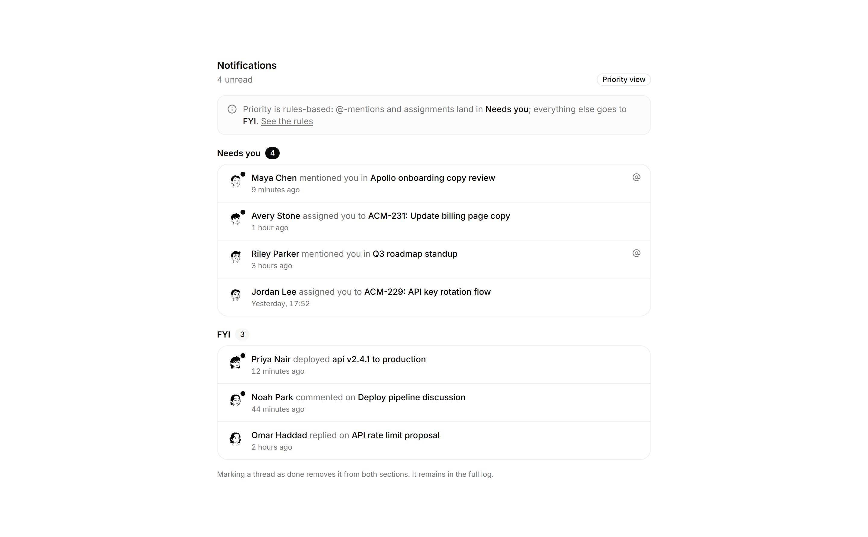 Application Notification: Priority Inbox List