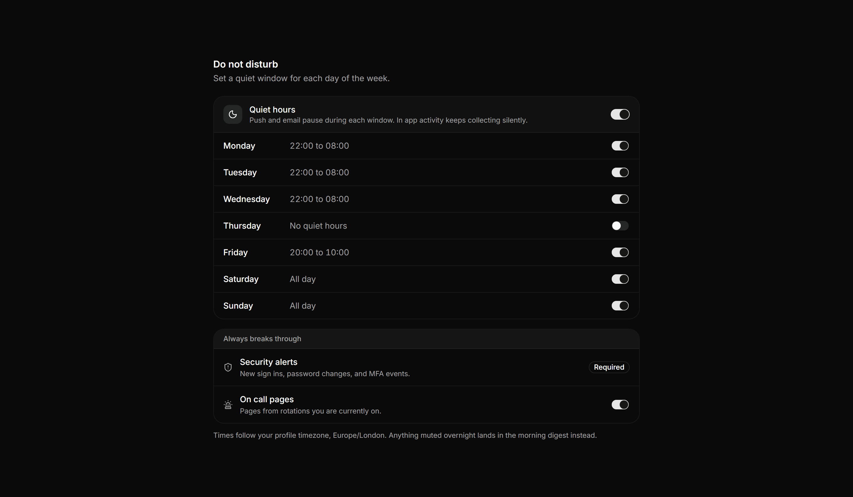 Application Notification: Quiet Hours Schedule