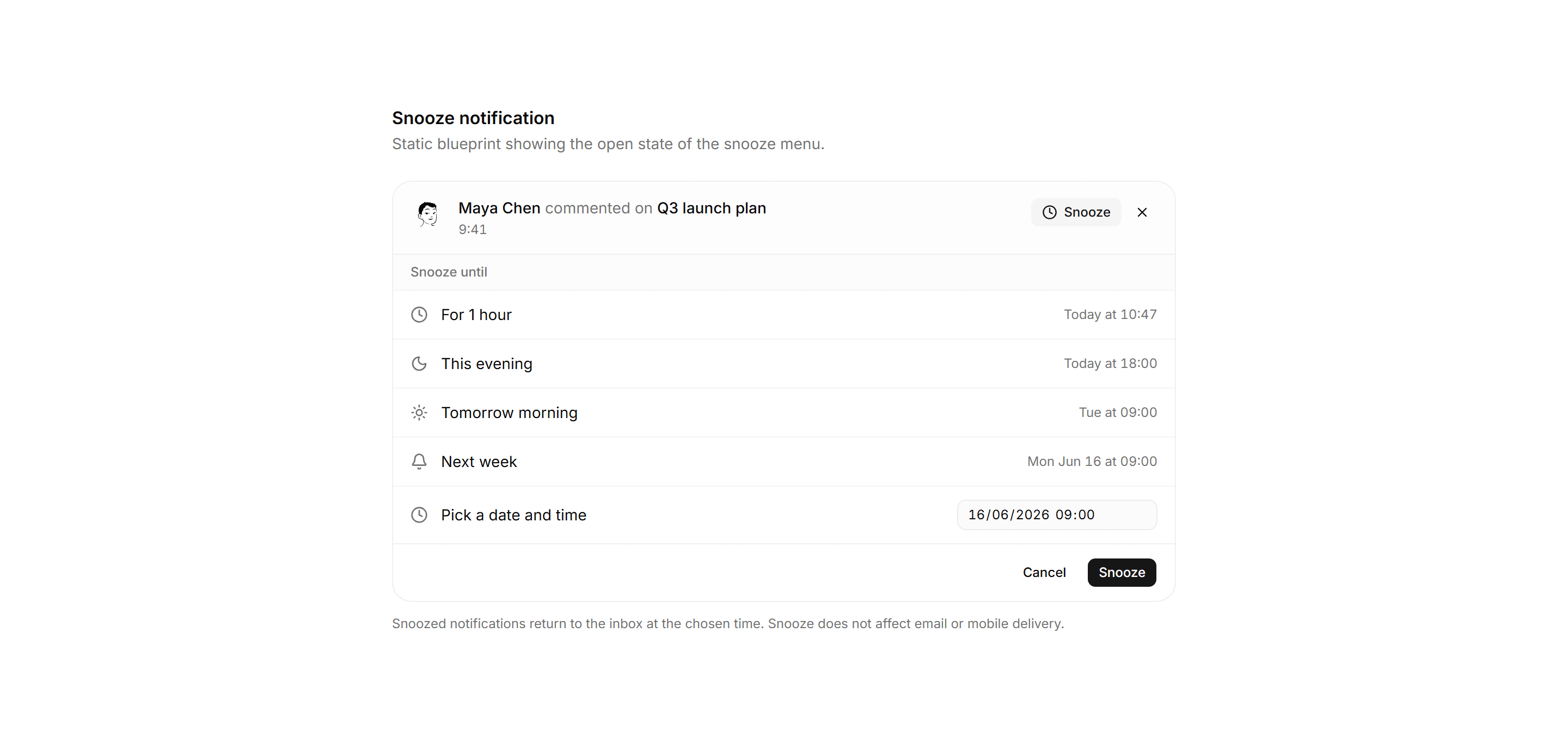 Application Notification: Snooze Options Blueprint