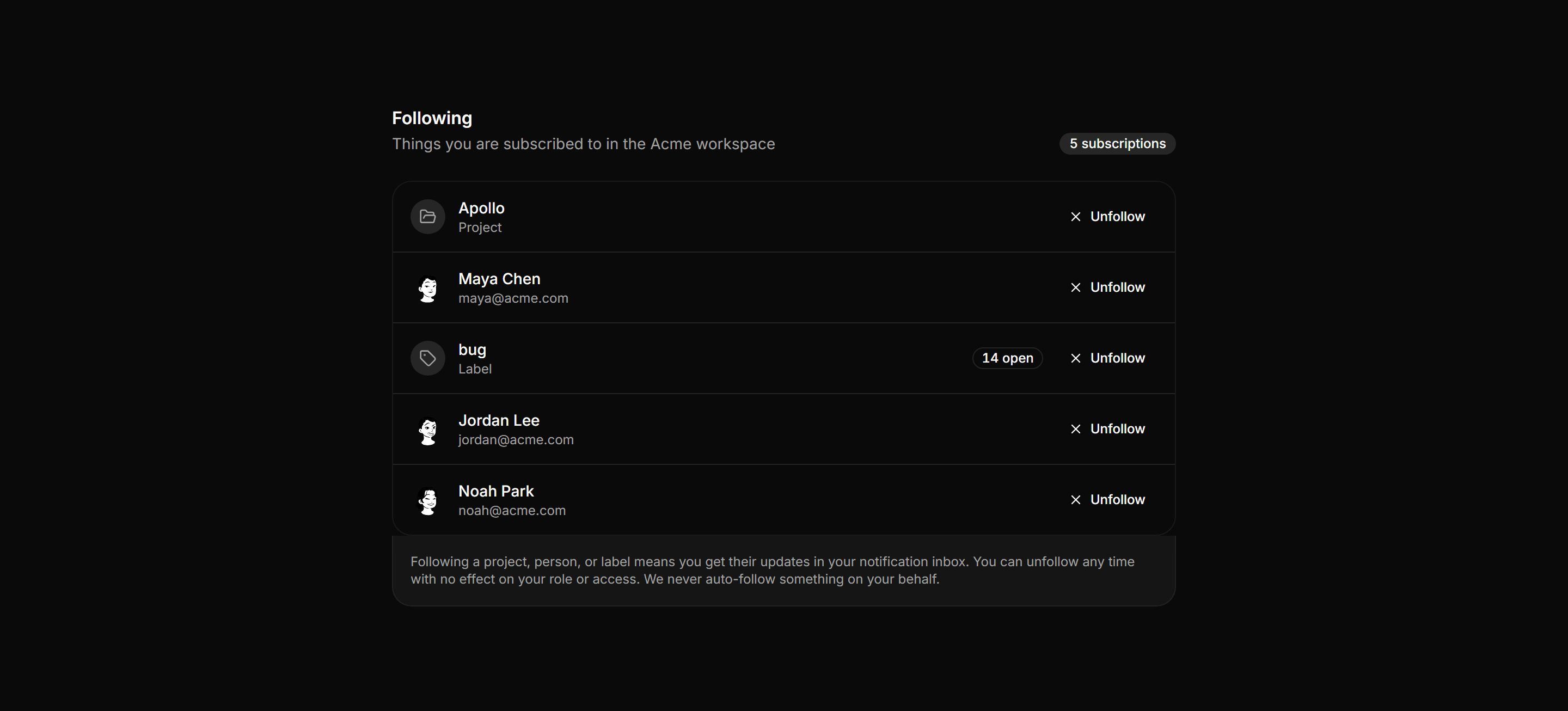 Application Notification: Subscription Preferences