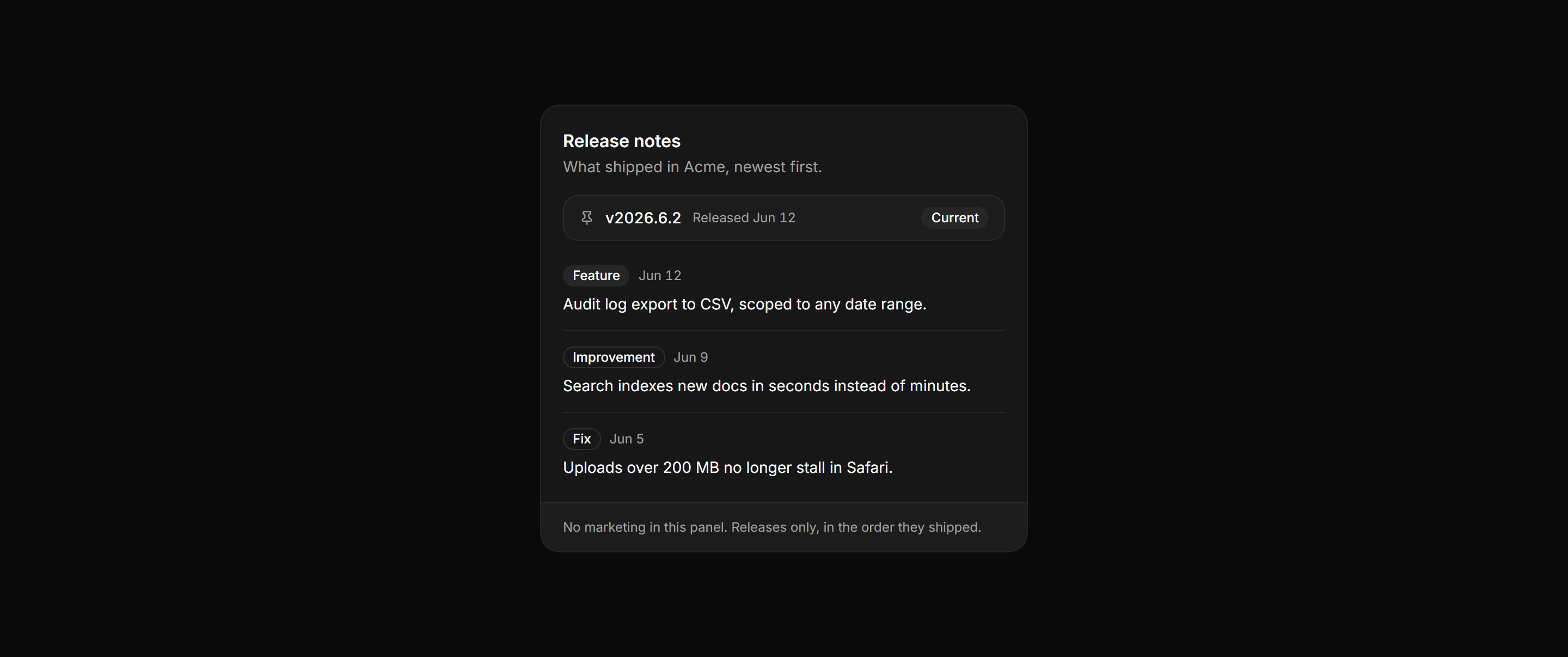Application Notification: Whats New Panel