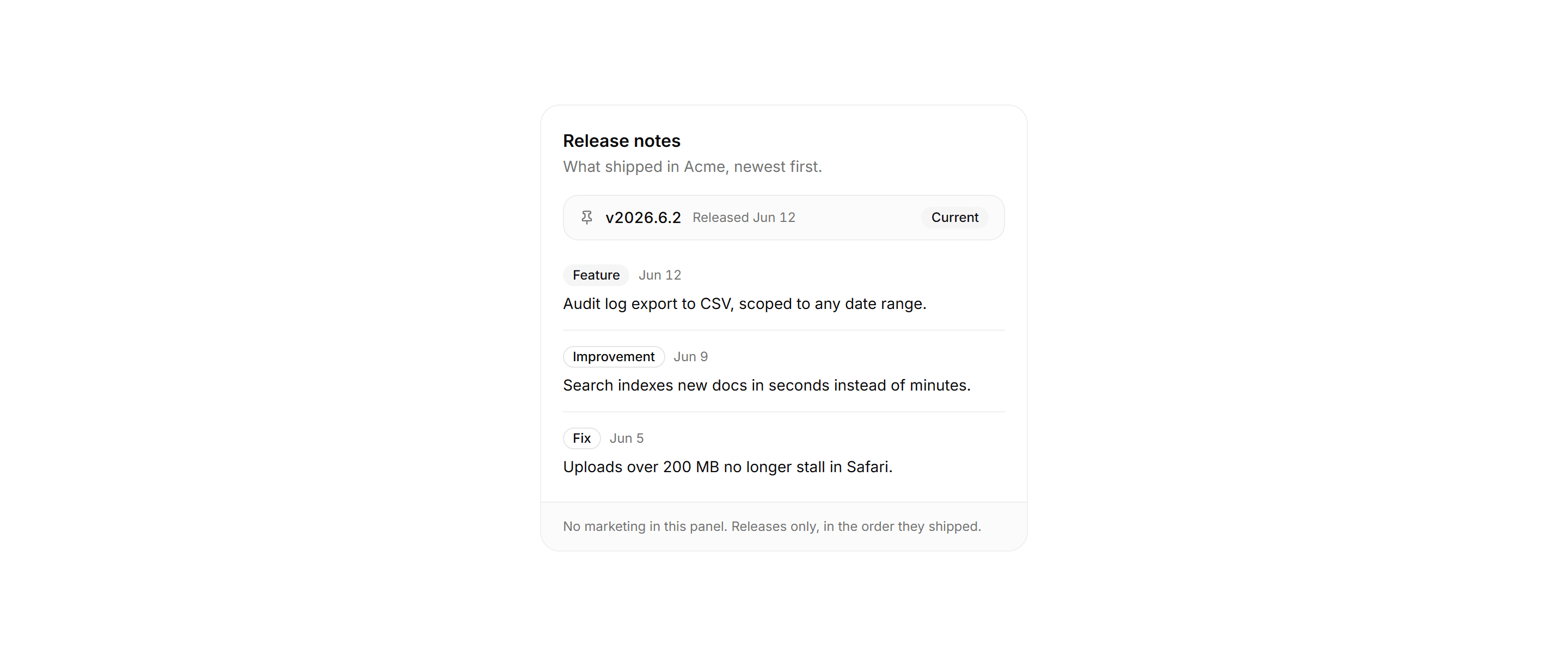 Application Notification: Whats New Panel