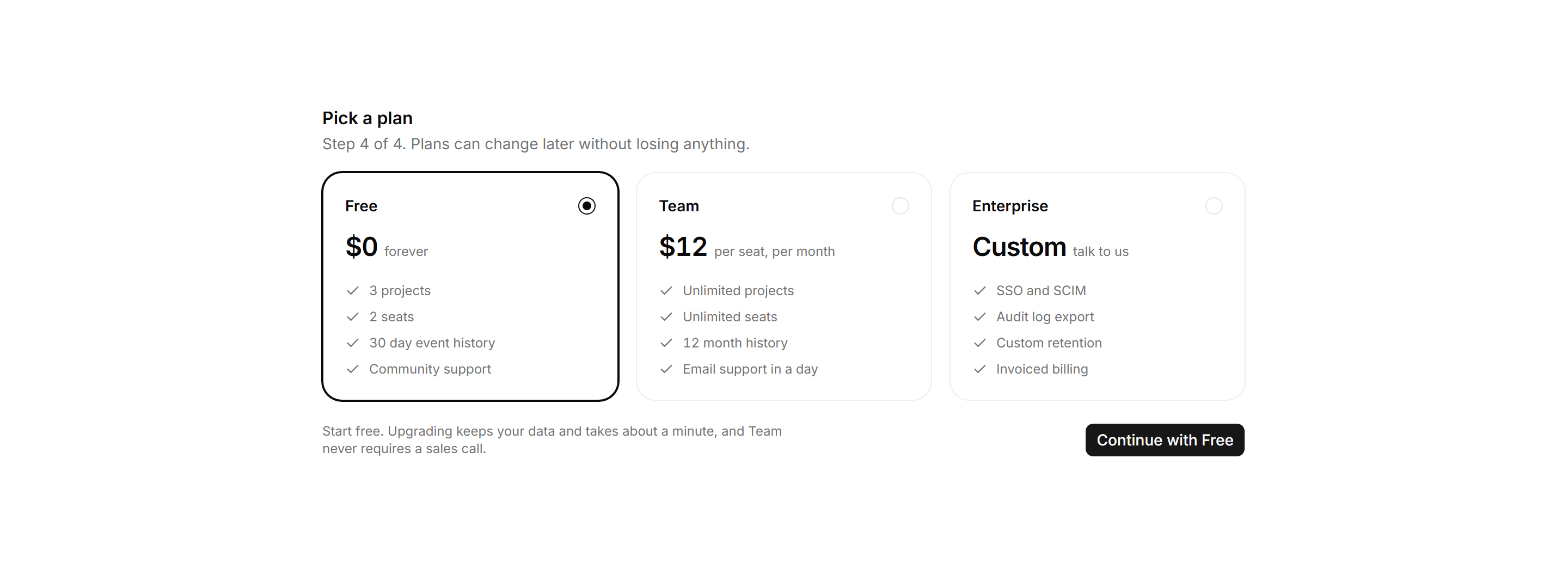 Application Onboarding: Choose Plan Step