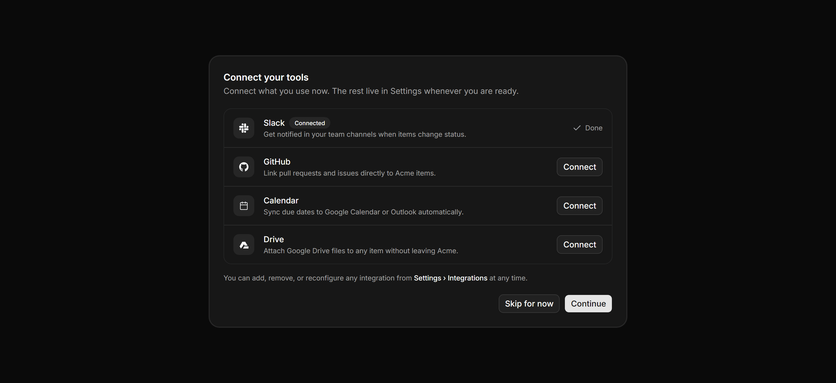 Application Onboarding: Connect Tools Step