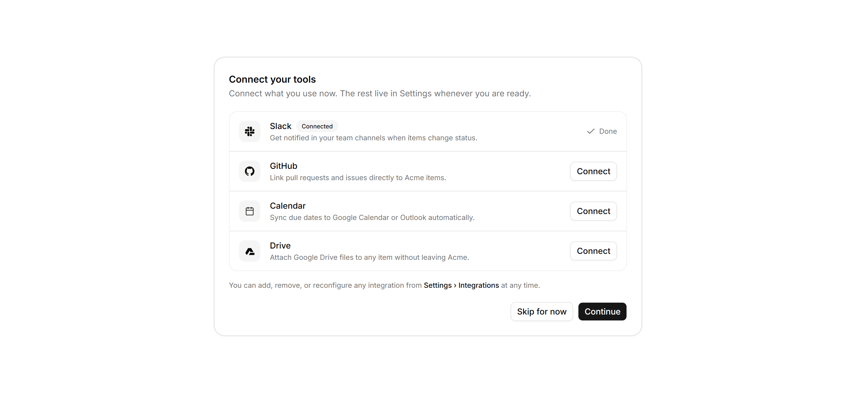 Application Onboarding: Connect Tools Step