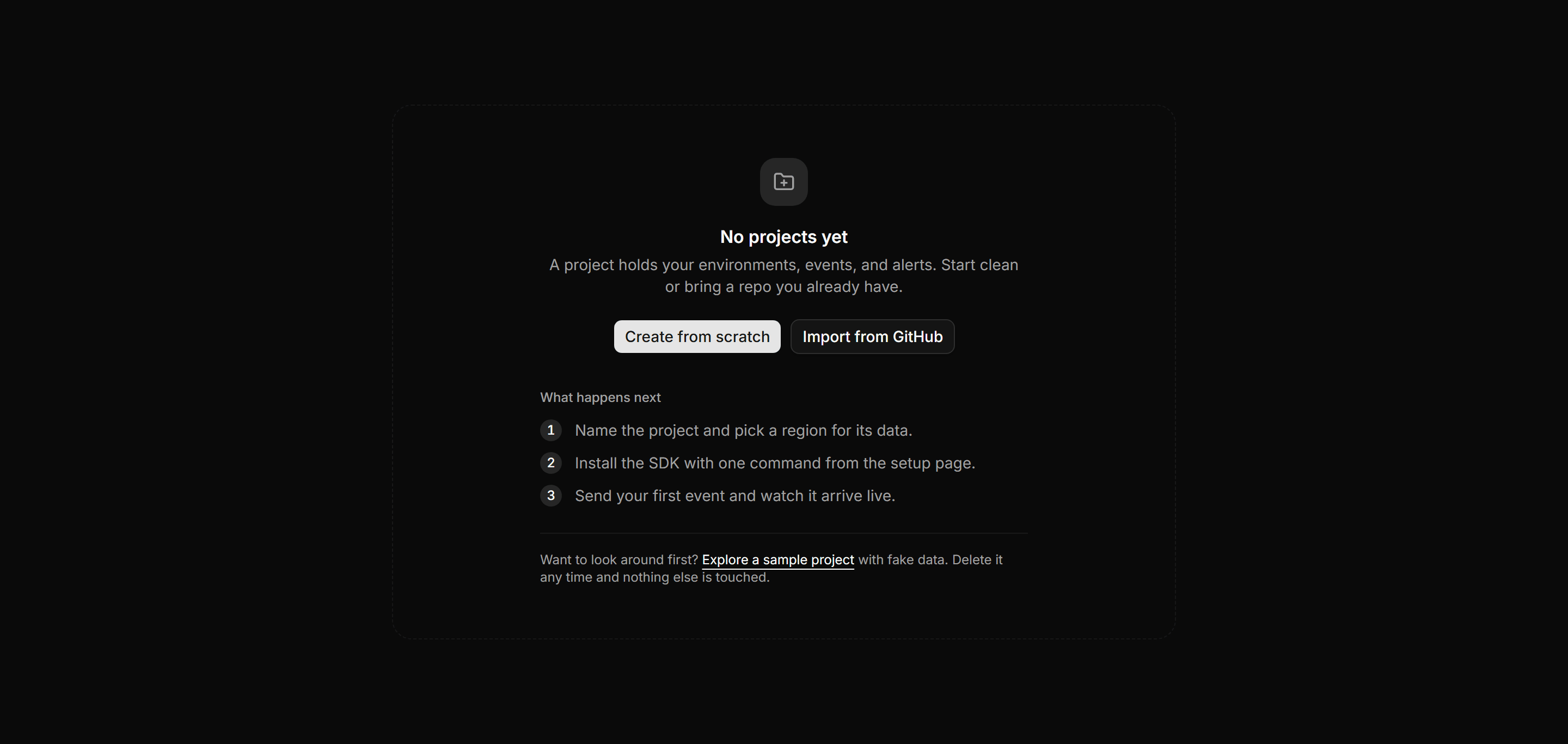 Application Onboarding: First Project Empty State