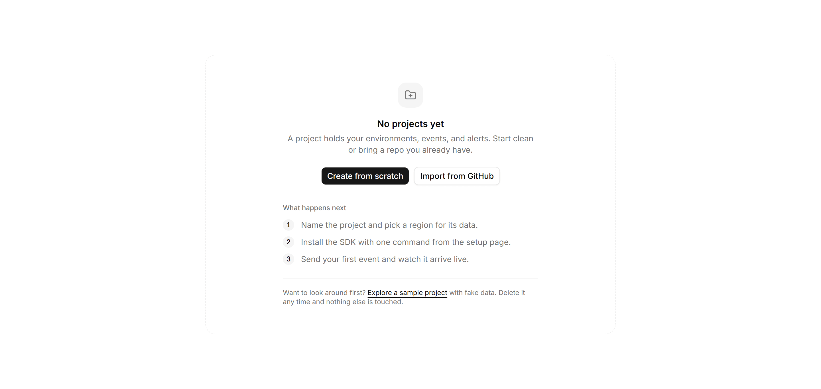 Application Onboarding: First Project Empty State