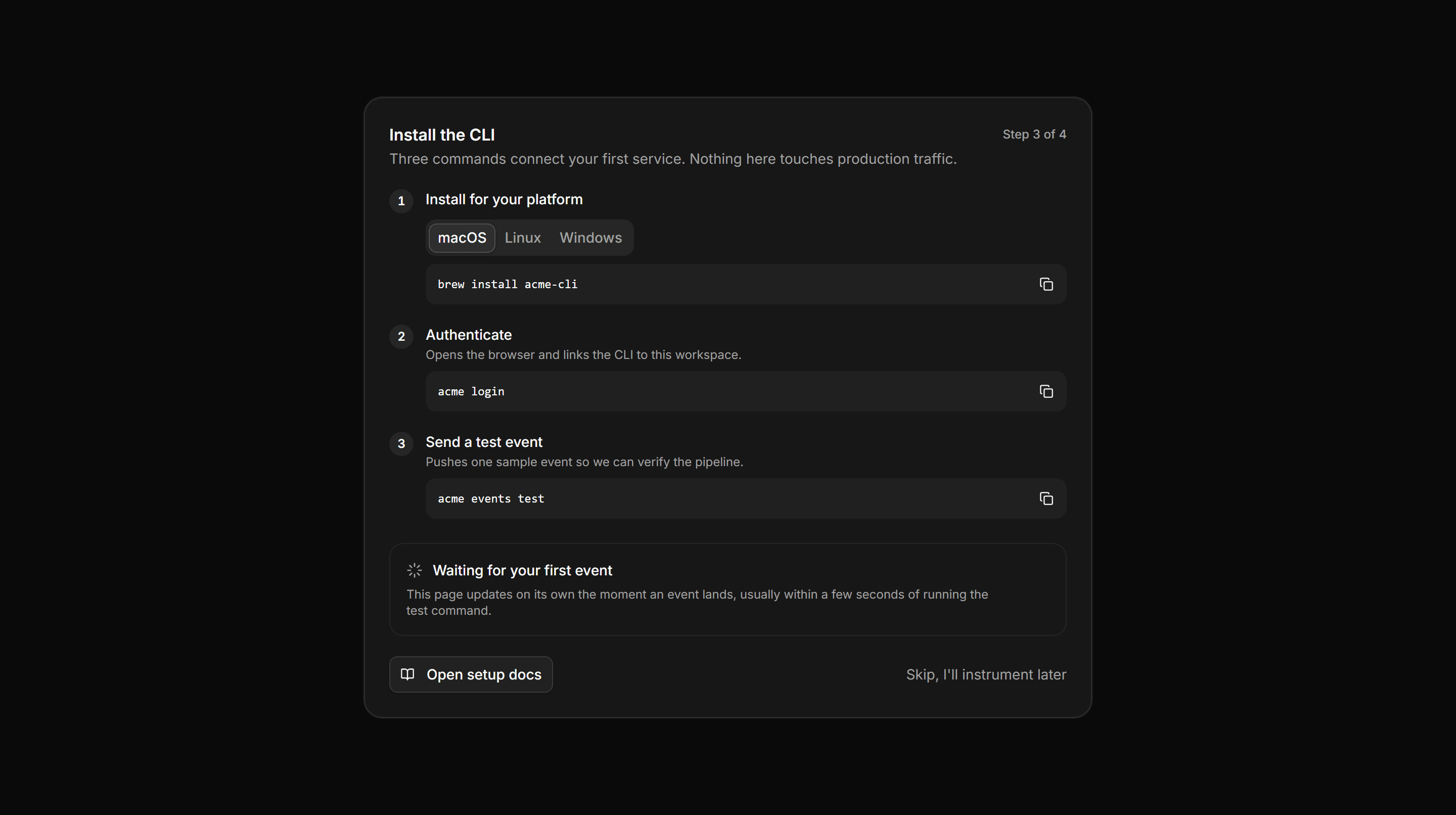 Application Onboarding: Install CLI Step