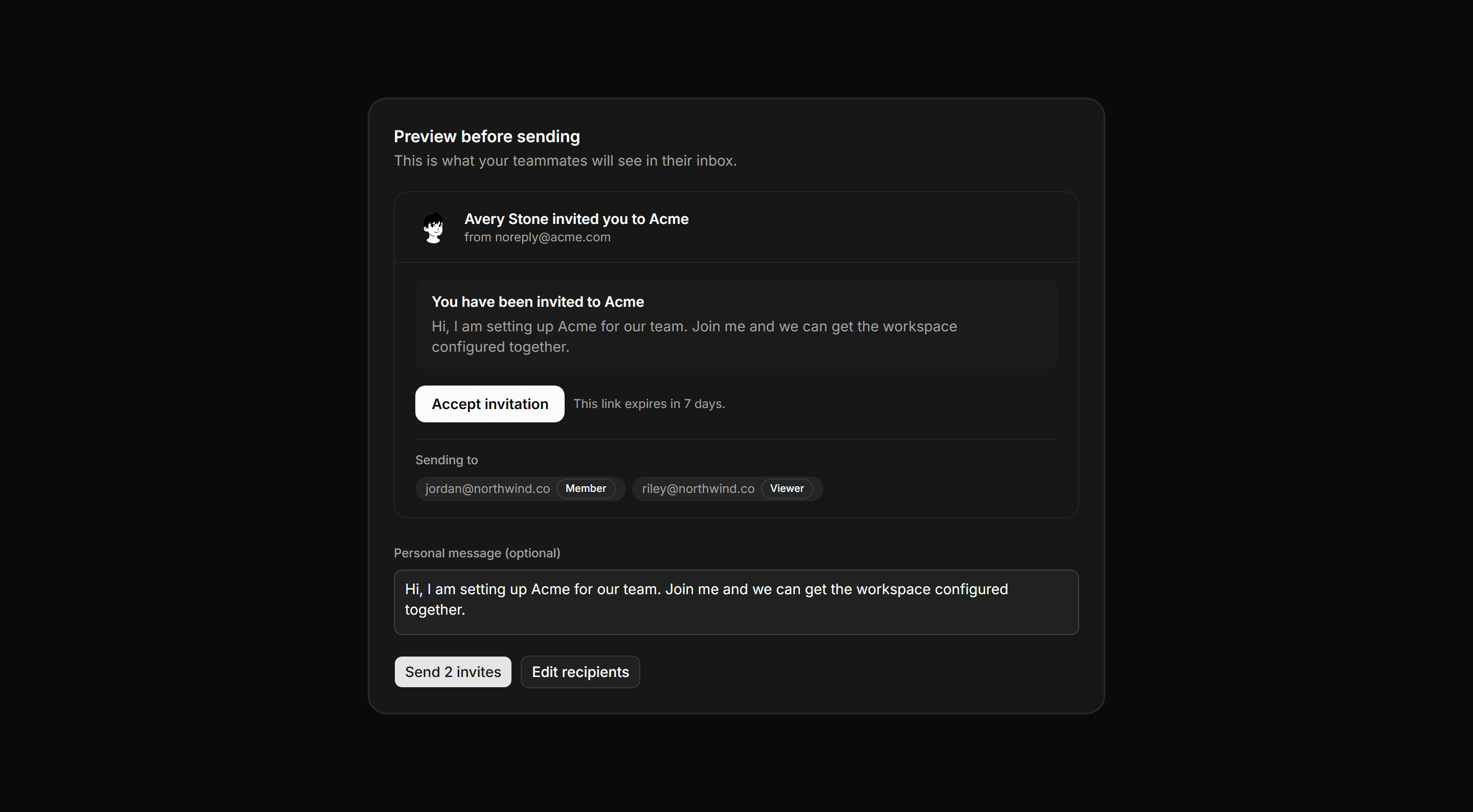 Application Onboarding: Invite Preview Card