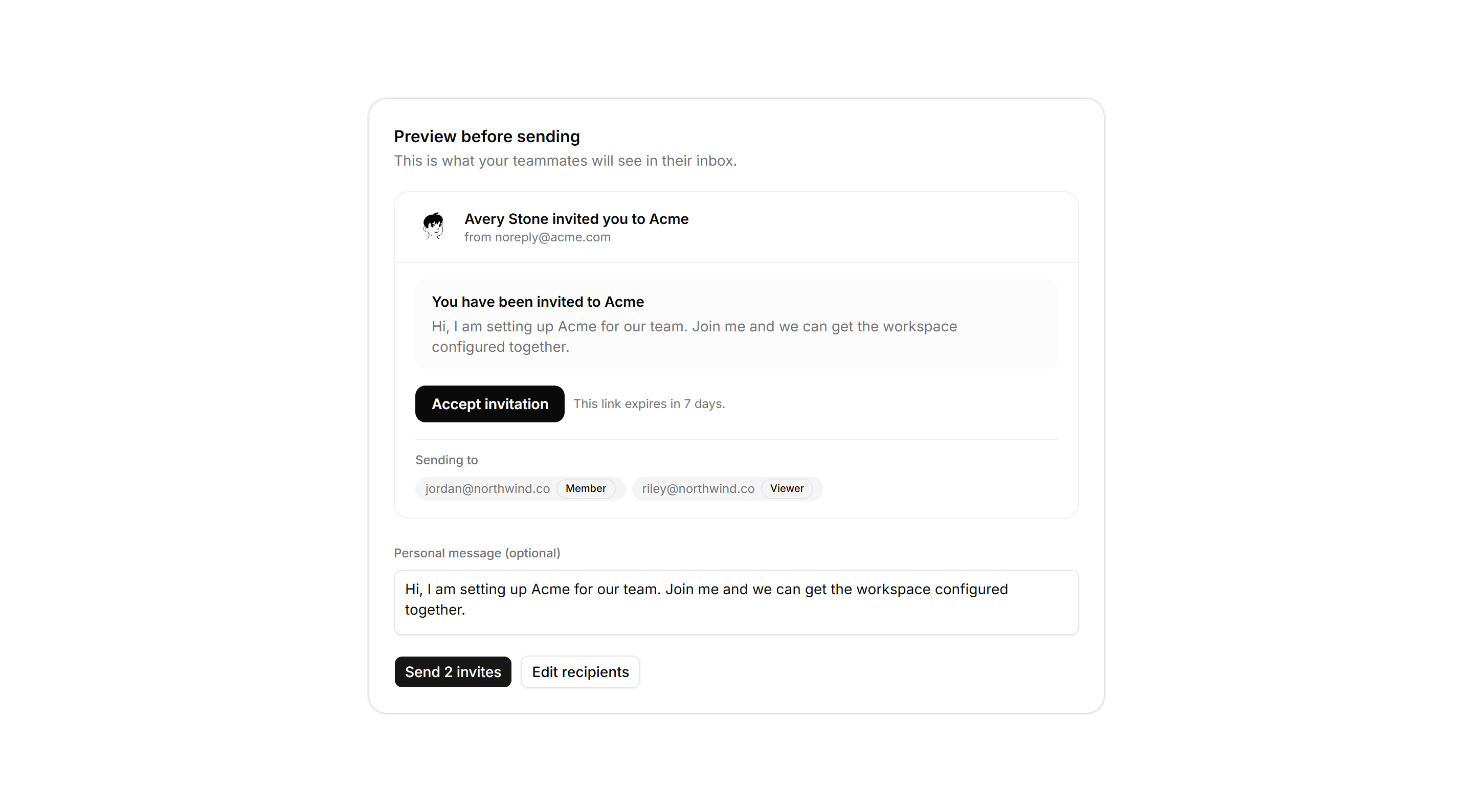 Application Onboarding: Invite Preview Card