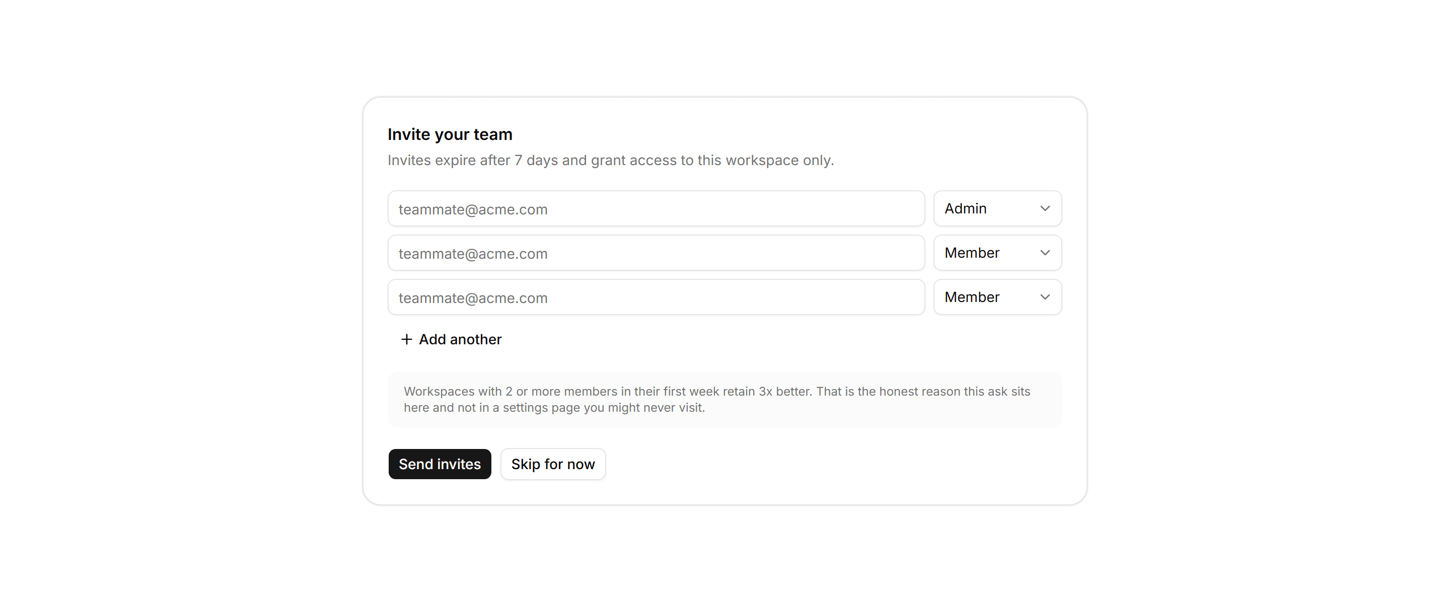 Application Onboarding: Invite Team Panel