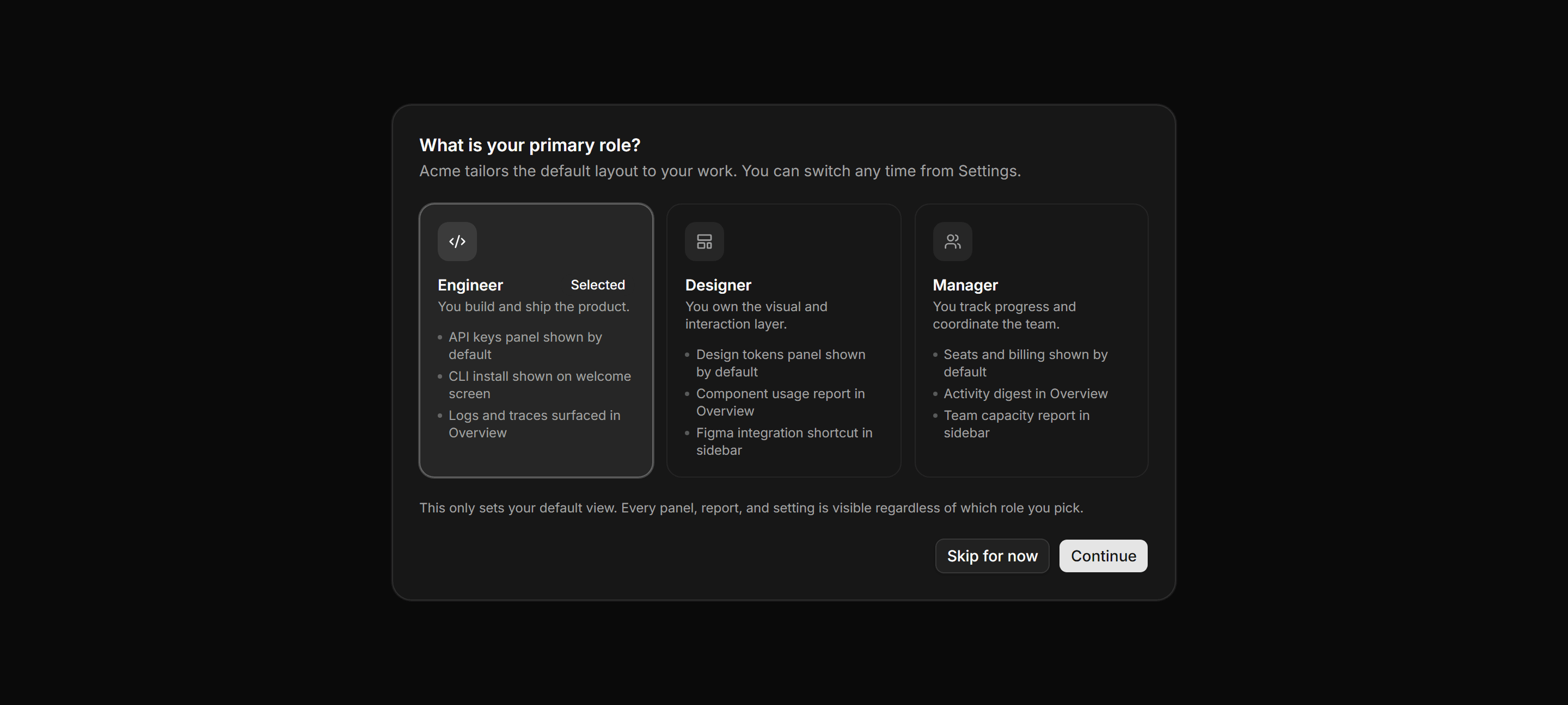 Application Onboarding: Role Selection Step