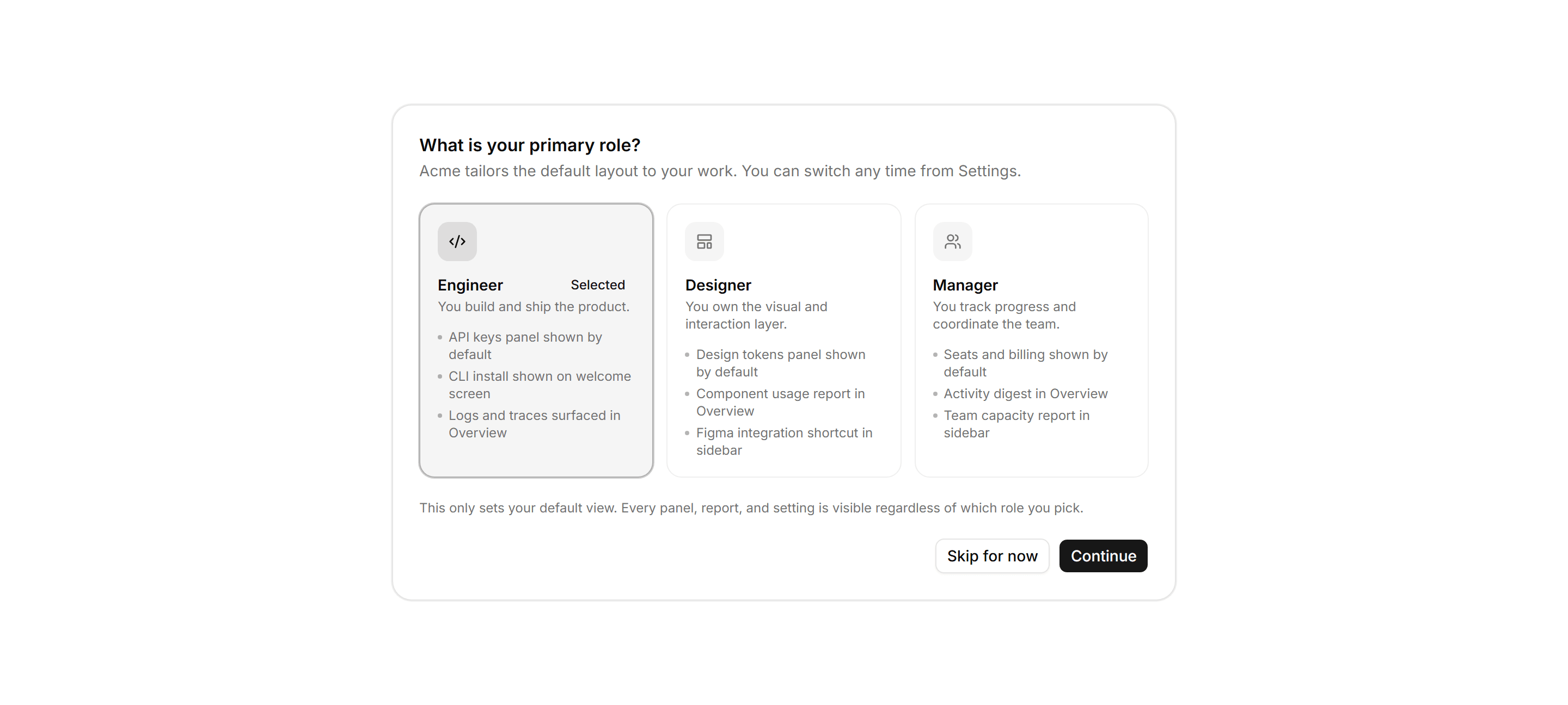 Application Onboarding: Role Selection Step
