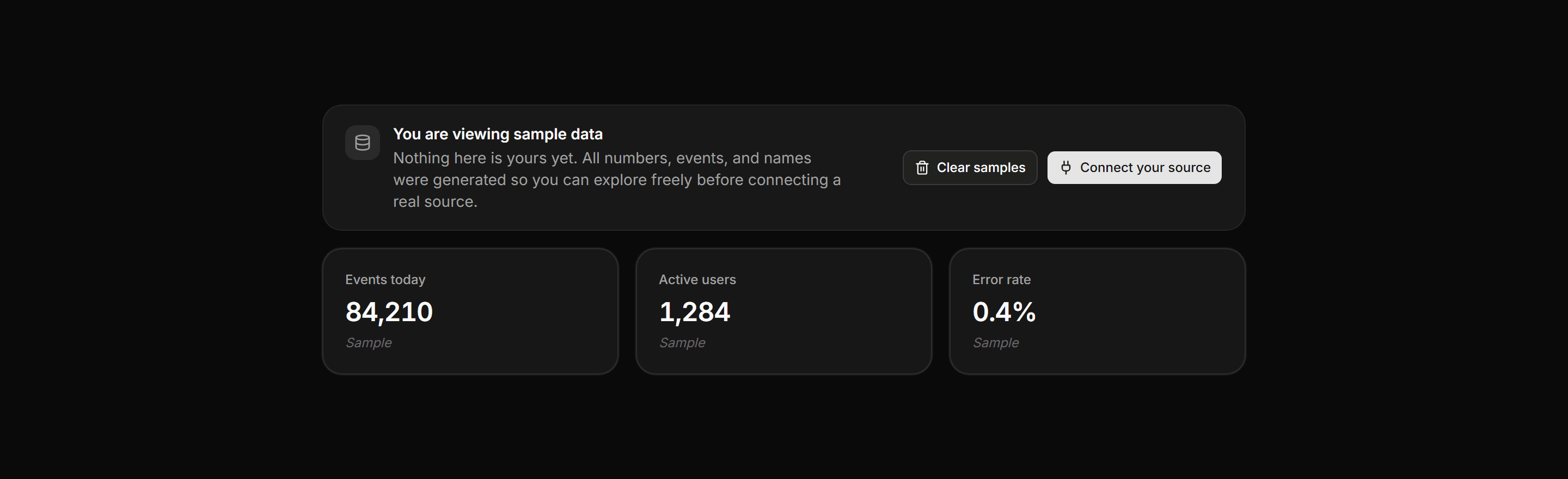 Application Onboarding: Sample Data Banner