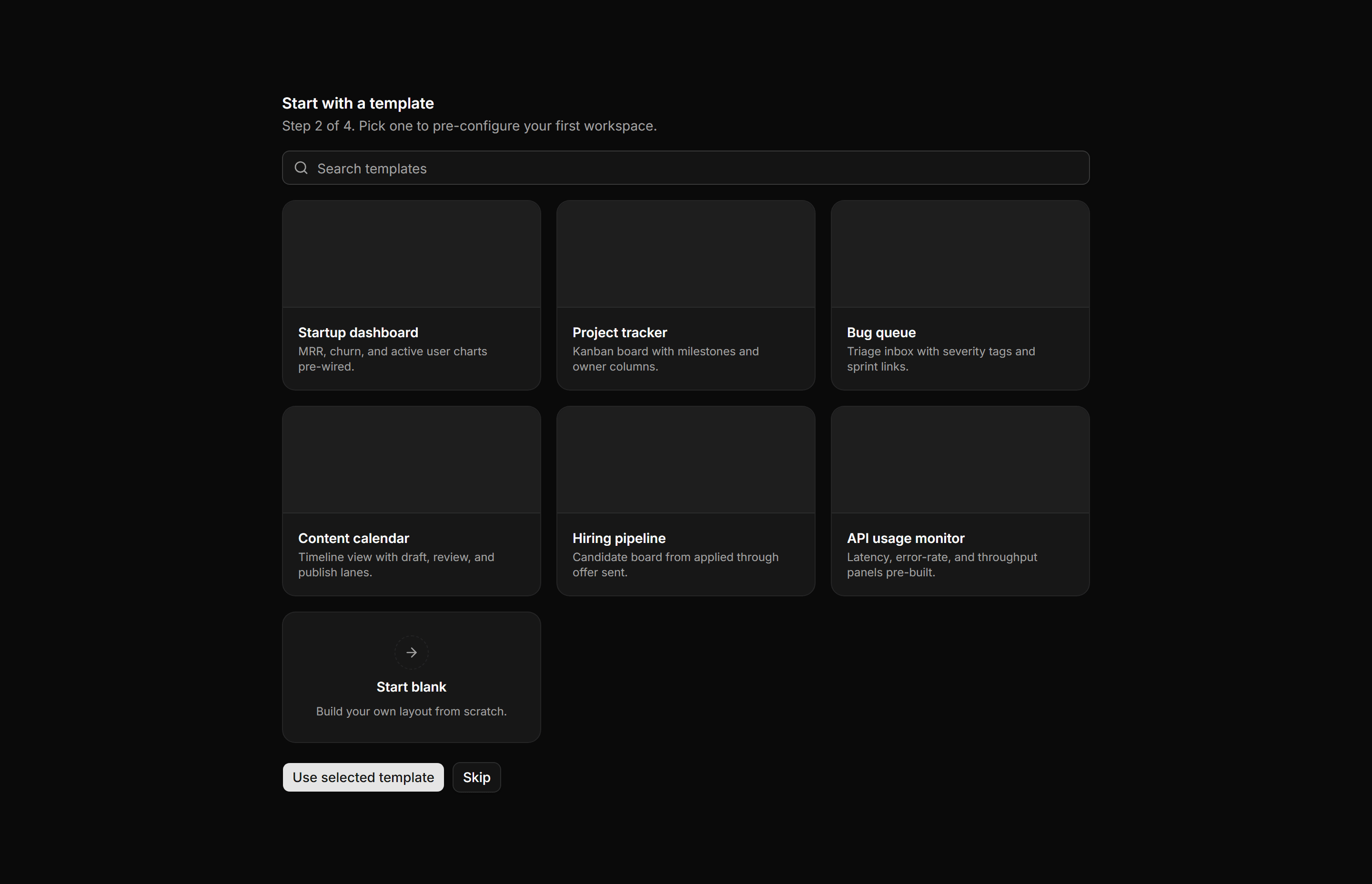 Application Onboarding: Template Gallery Step