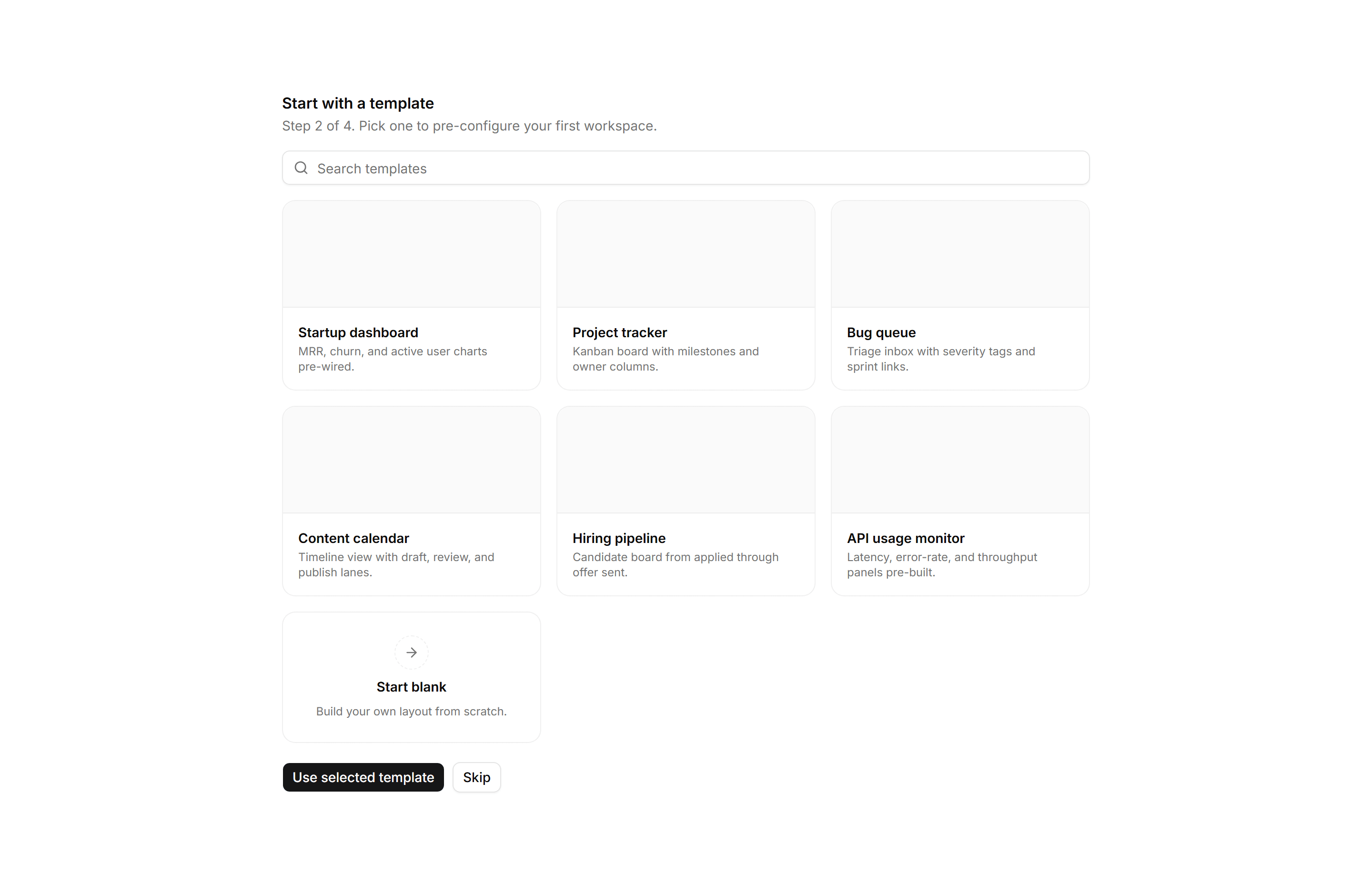 Application Onboarding: Template Gallery Step