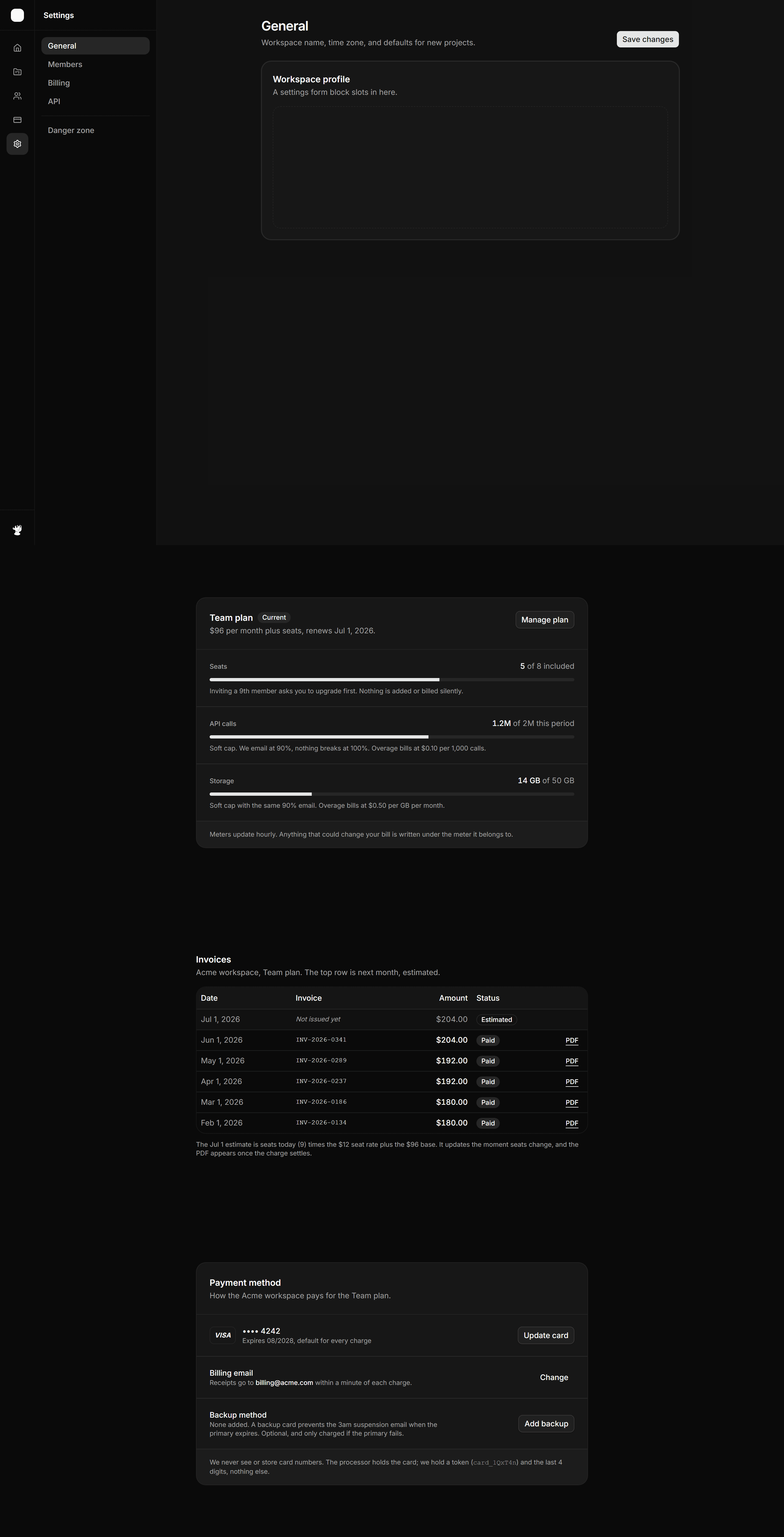 Application Prebuilt Page: Billing Page
