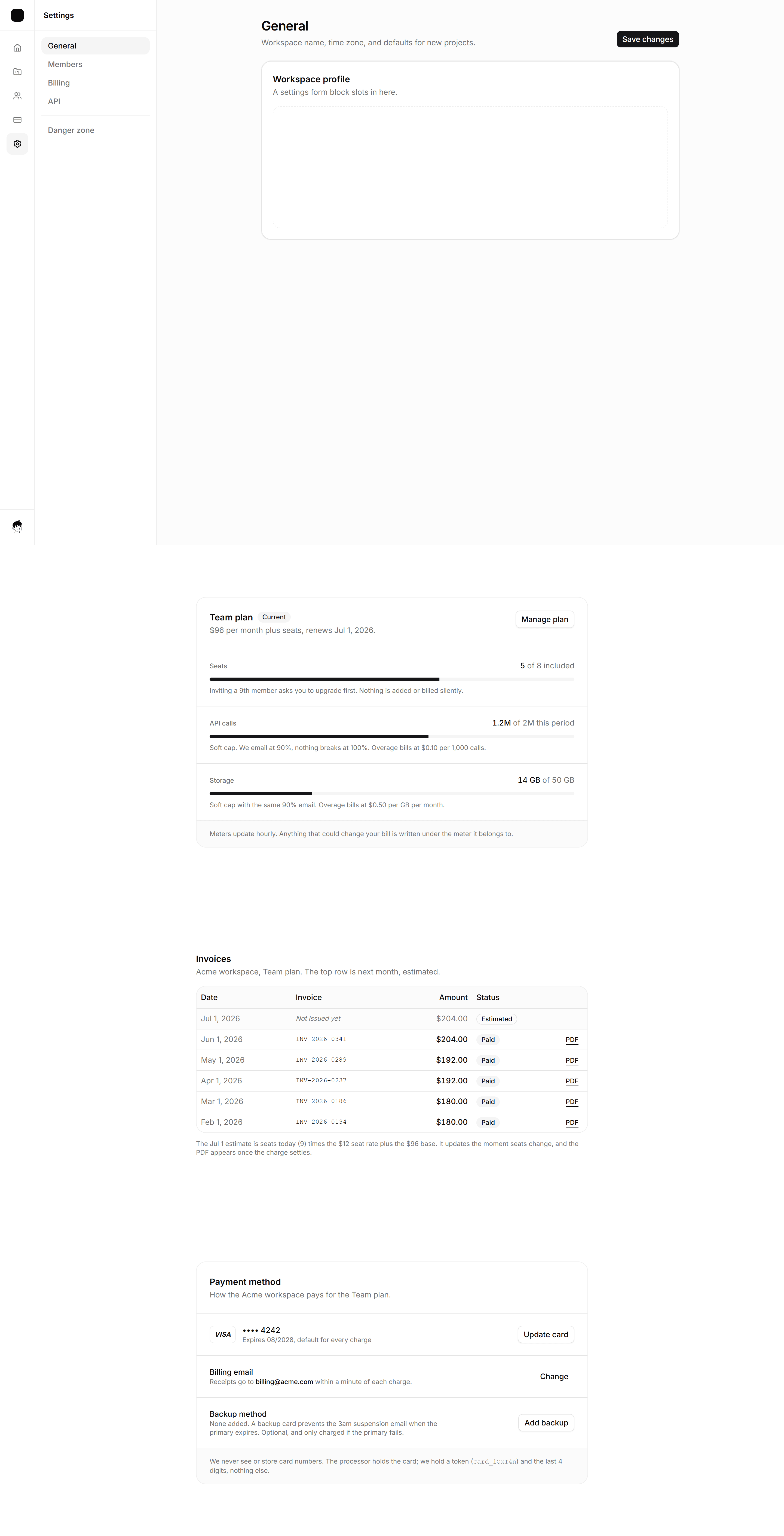 Application Prebuilt Page: Billing Page