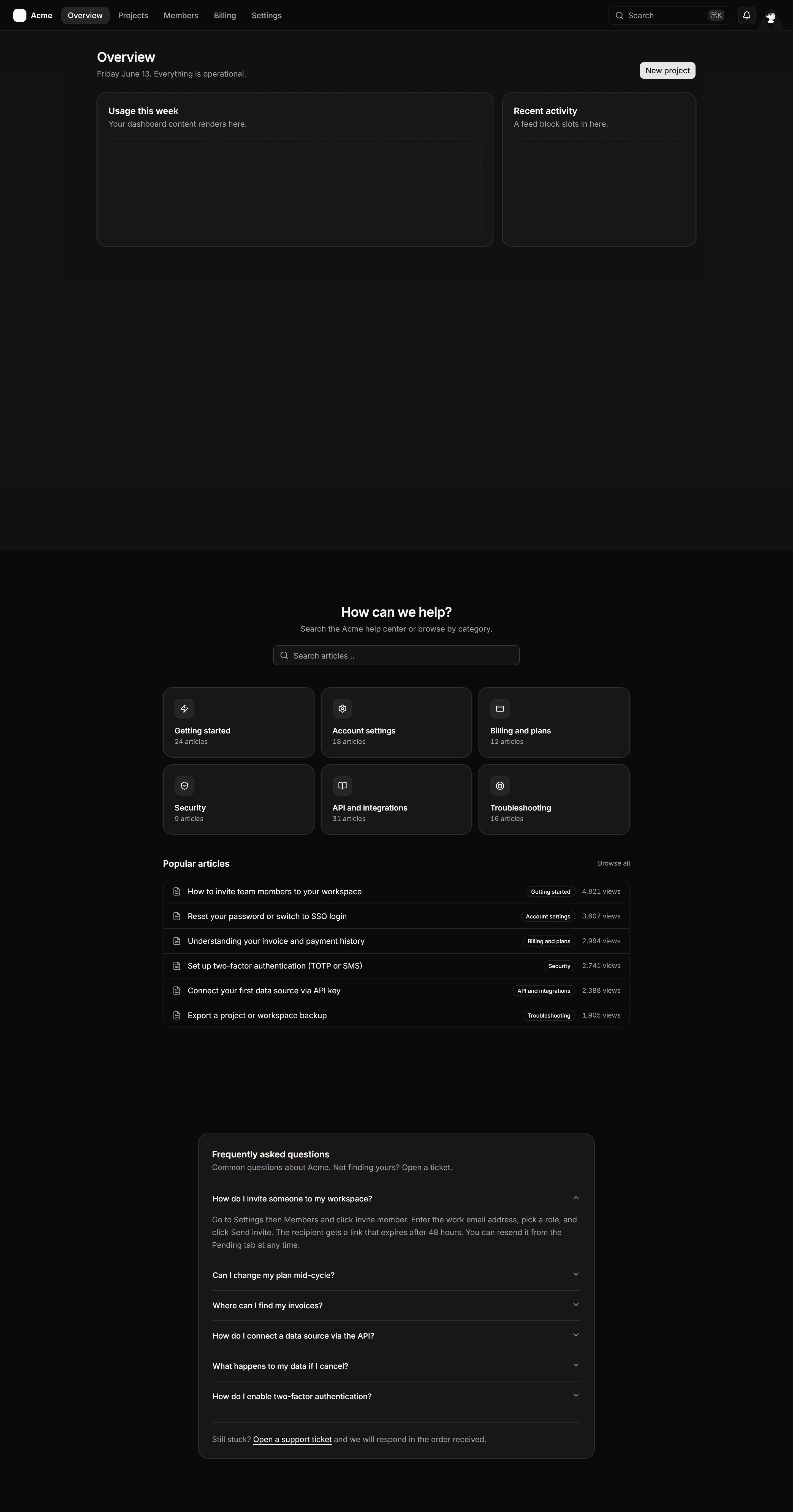 Application Prebuilt Page: Help Center Page