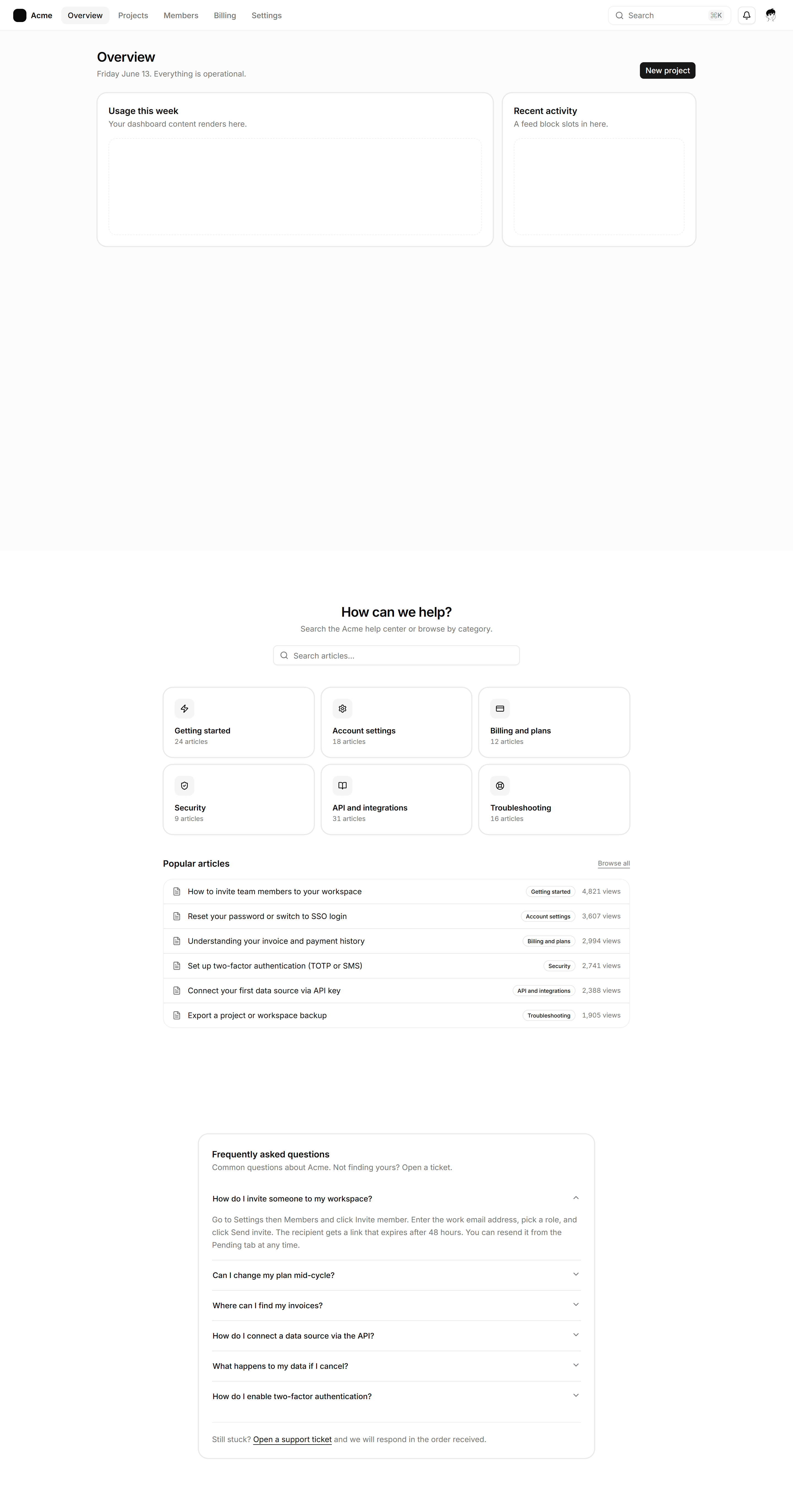 Application Prebuilt Page: Help Center Page