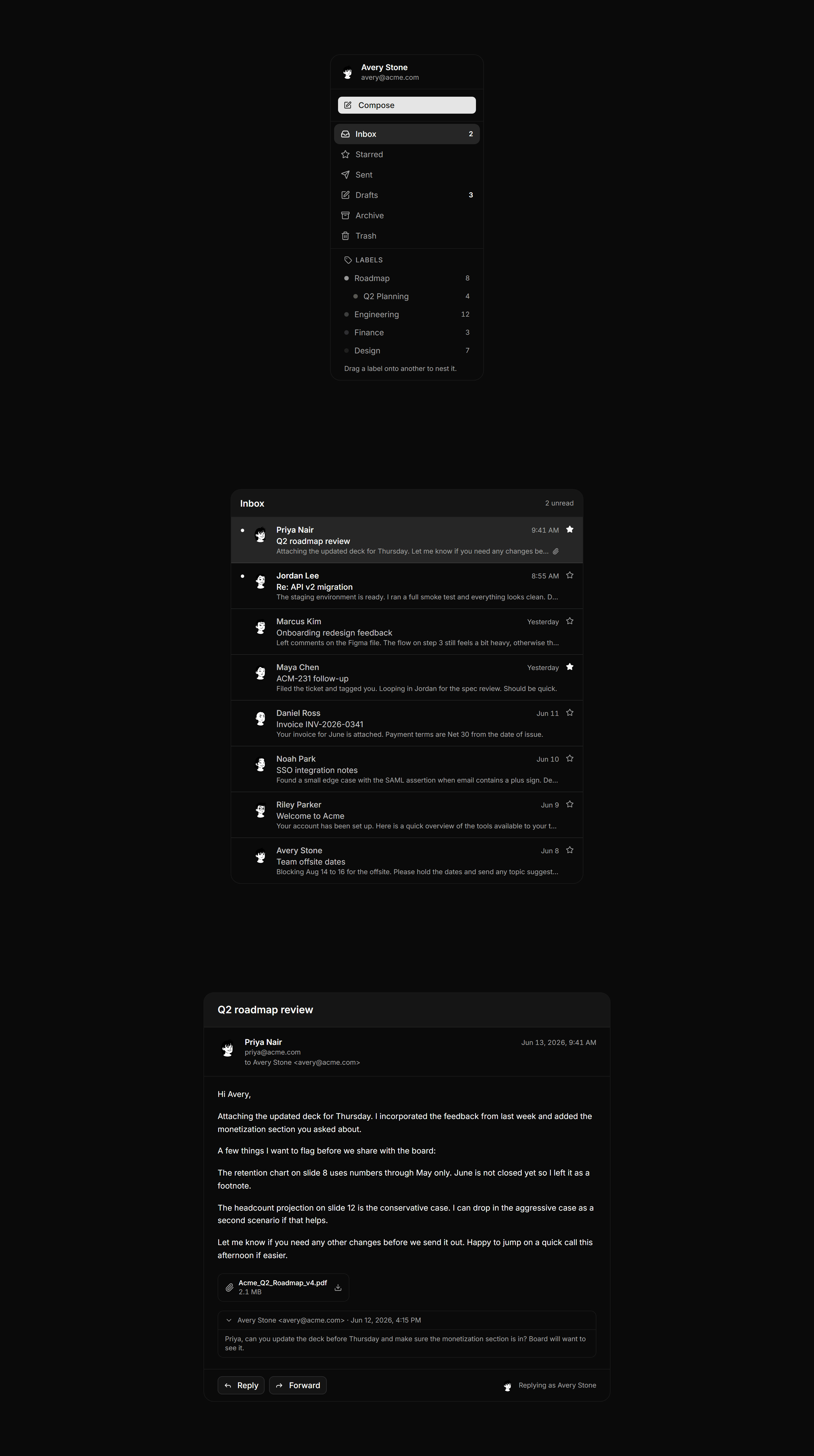 Application Prebuilt Page: Inbox Page