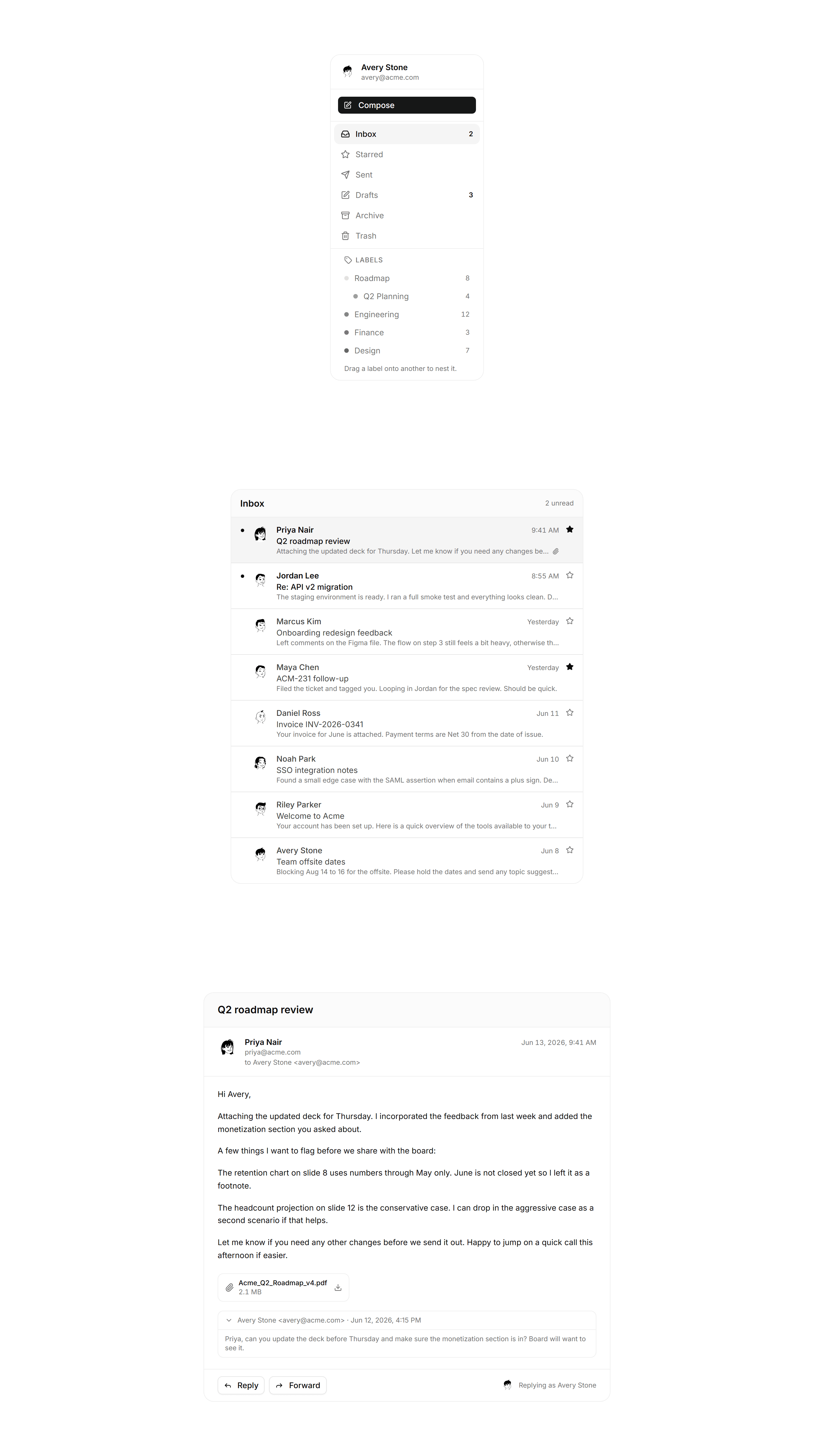 Application Prebuilt Page: Inbox Page