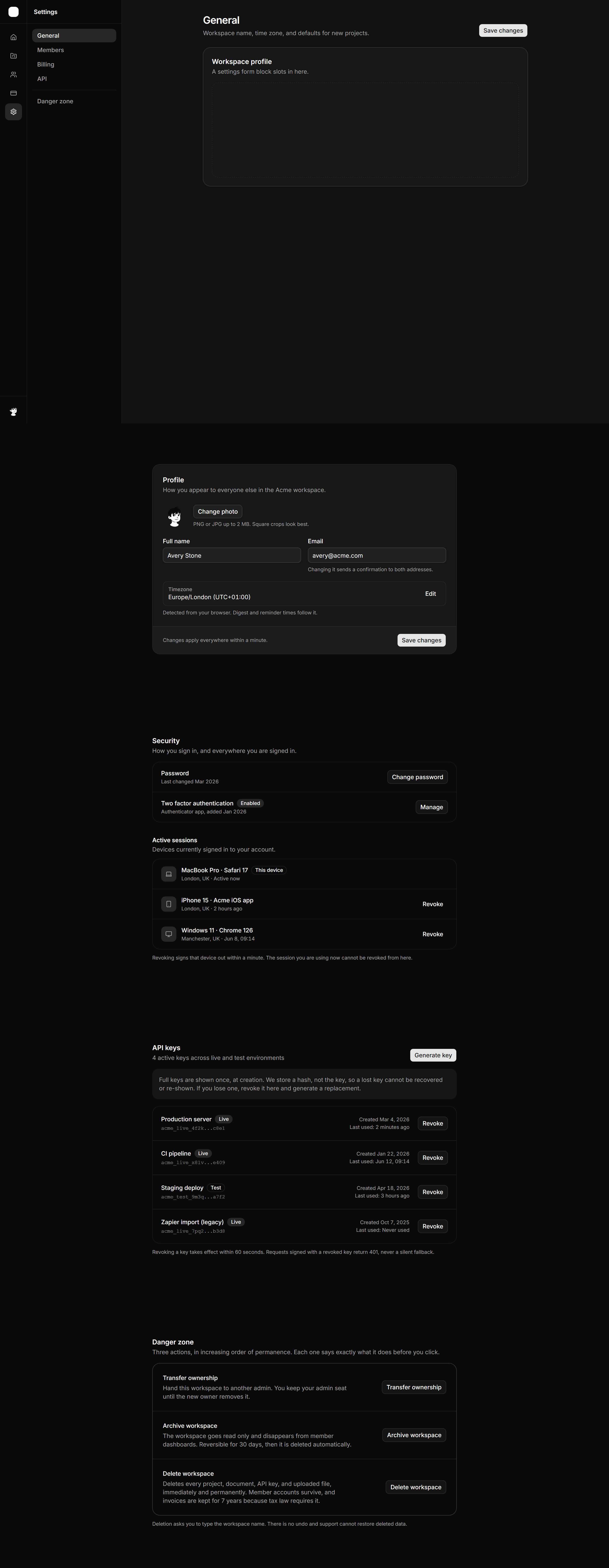 Application Prebuilt Page: Settings Page