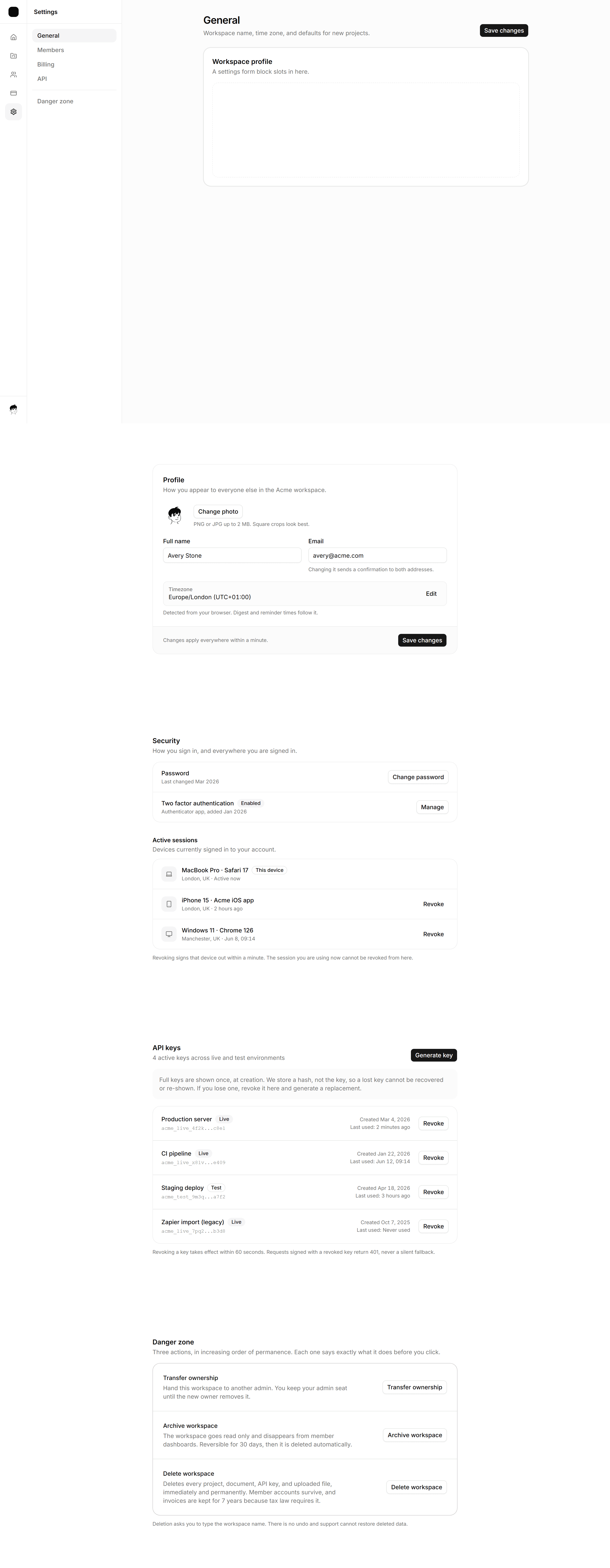 Application Prebuilt Page: Settings Page