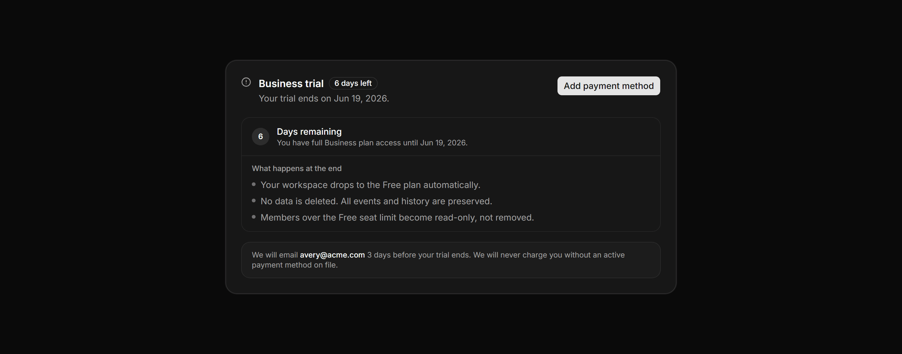 Application Pricing and Plan: Trial Banner Card