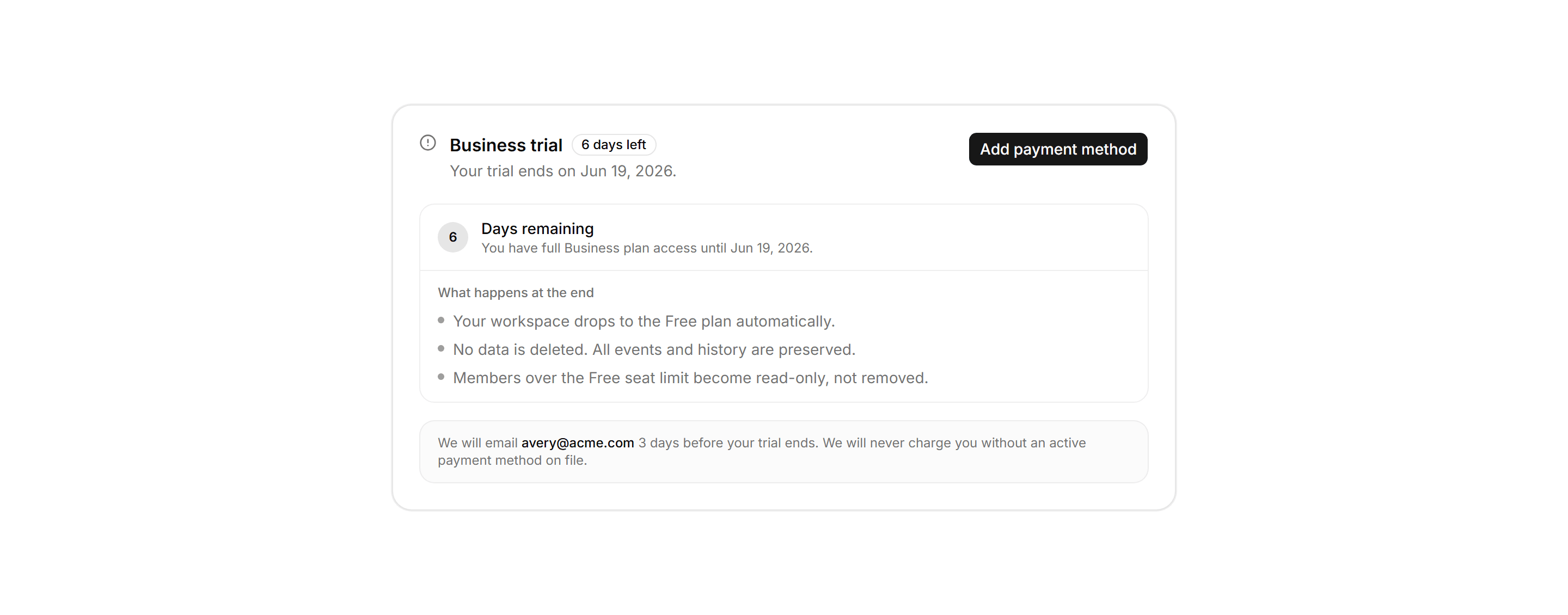 Application Pricing and Plan: Trial Banner Card