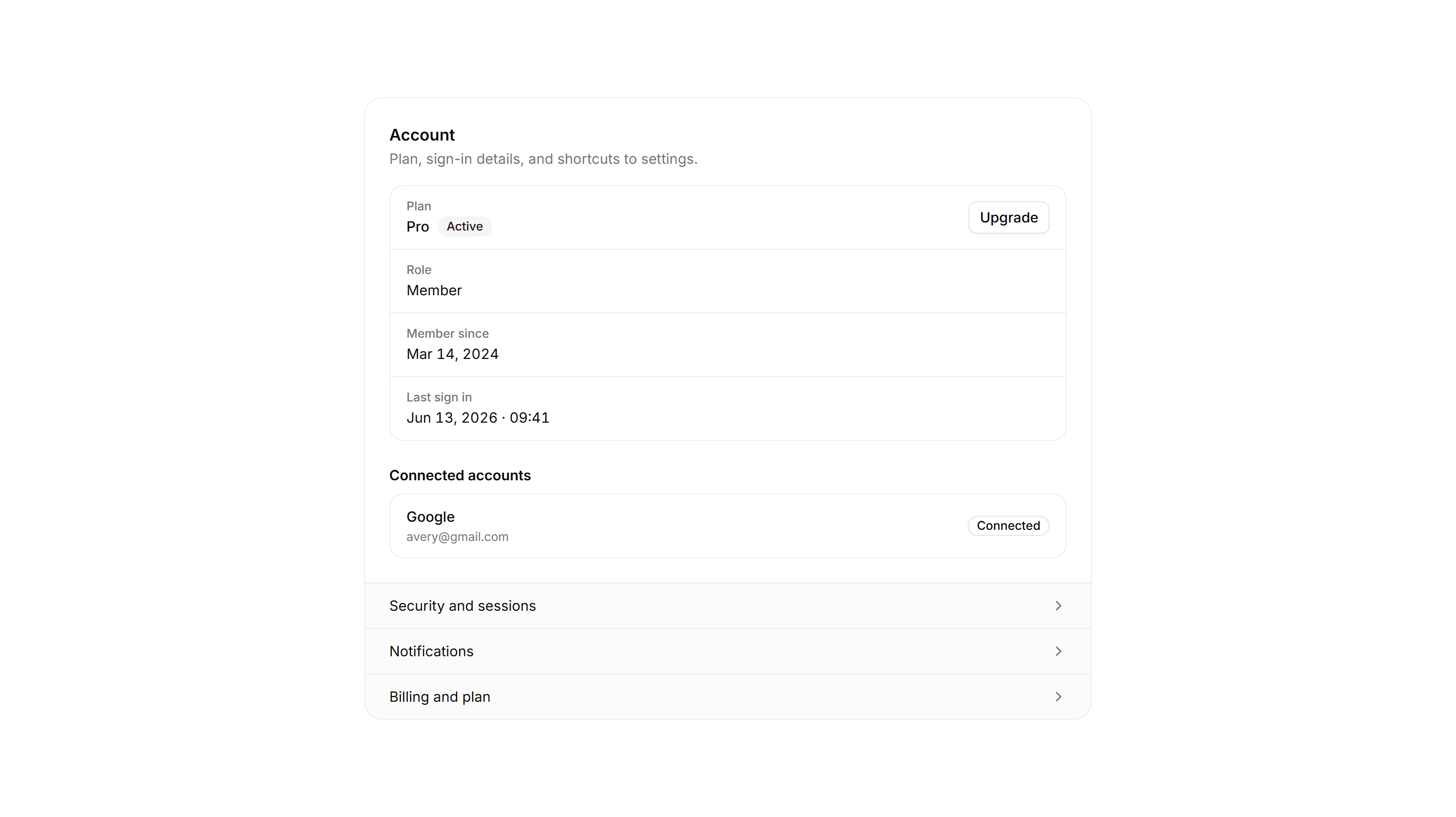 Application Profile and Account: Account Overview Card