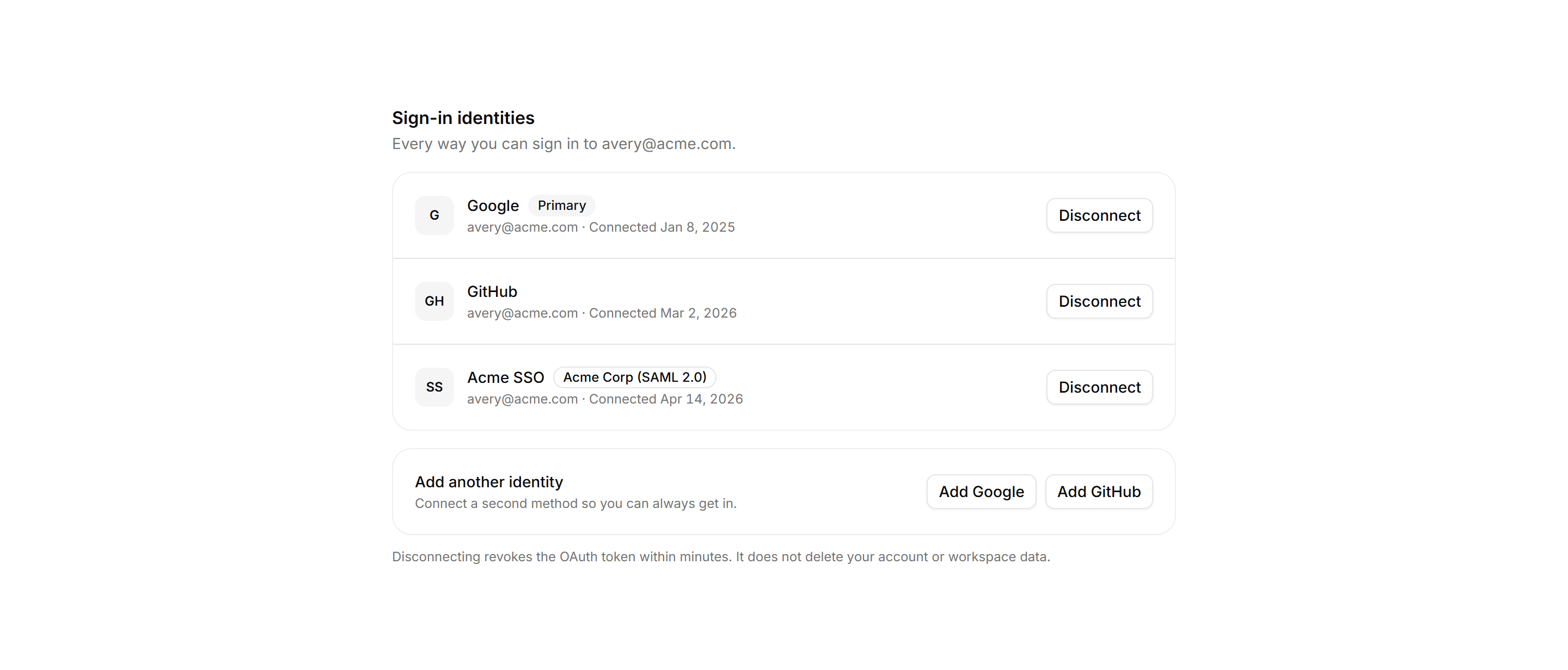 Application Profile and Account: Connected Identities Card