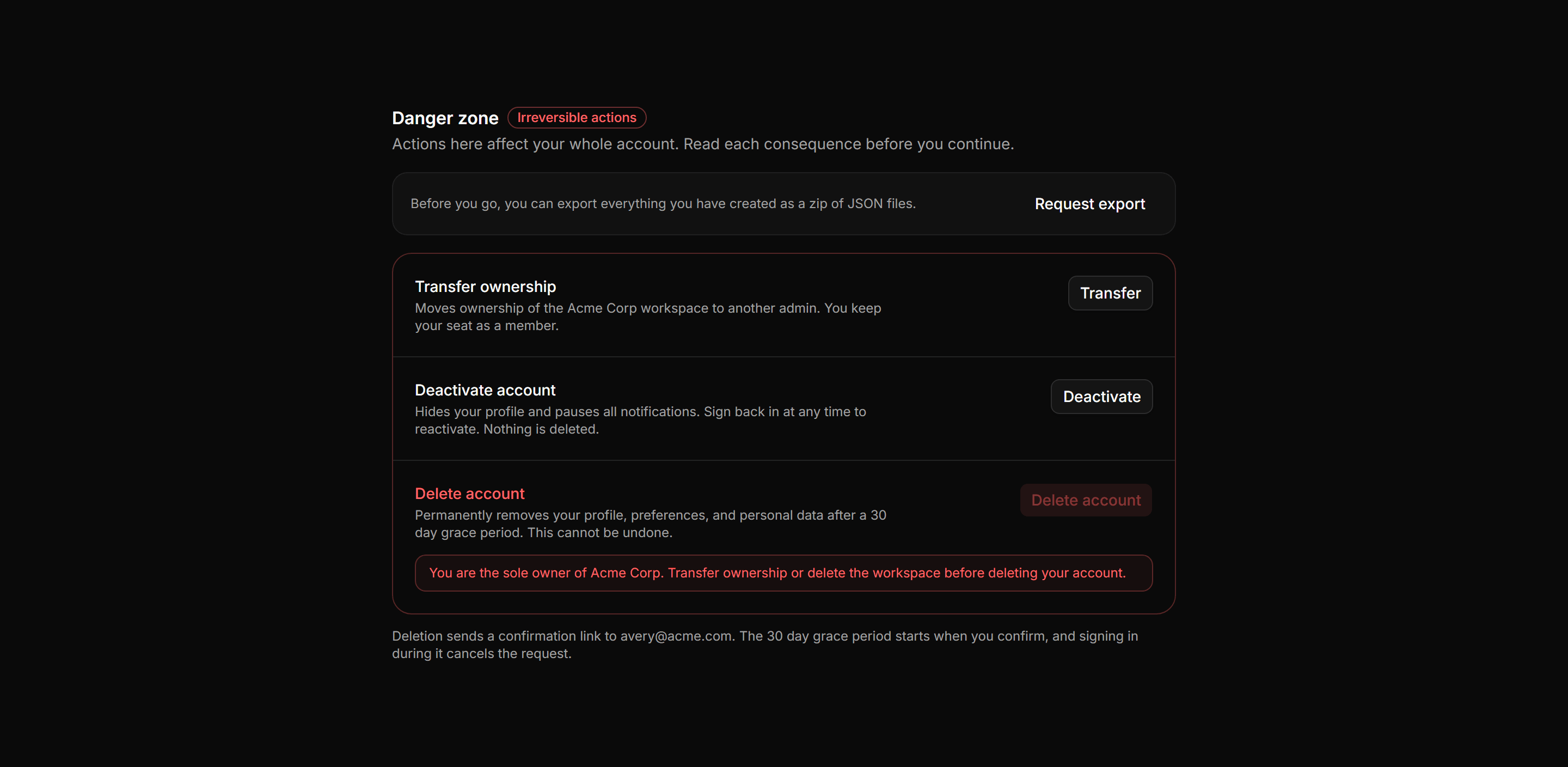 Application Profile and Account: Danger Zone Card