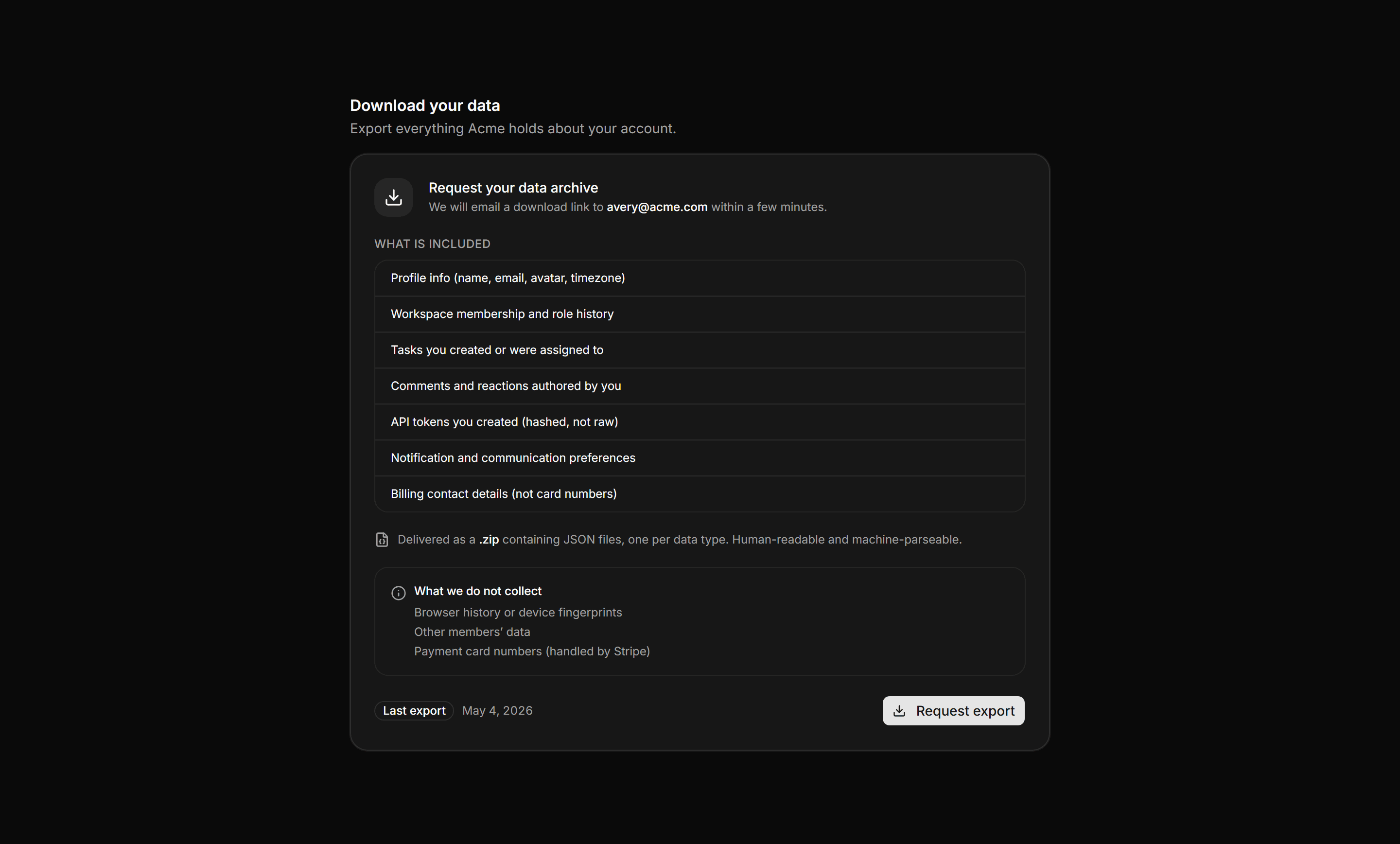 Application Profile and Account: Data Download Card